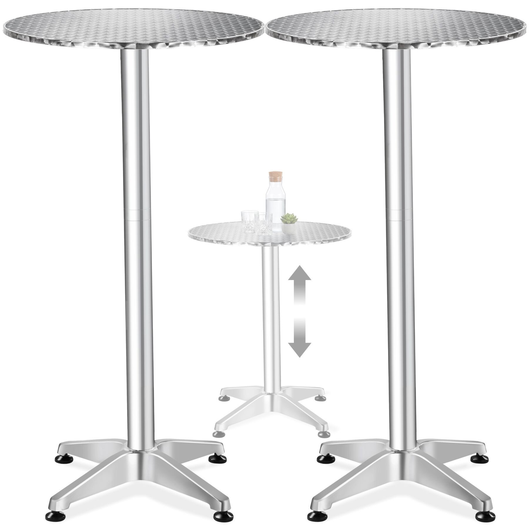 tectake Bistrotisch Aluminium-Stehtisch, höhenverstellbar, 60 x 70 / 110 cm, (Bartisch Frederic, 2-St., in silber), wetterfest, 2 Aufbauhöhen, Zementsockel, Belastbarkeit 60 kg