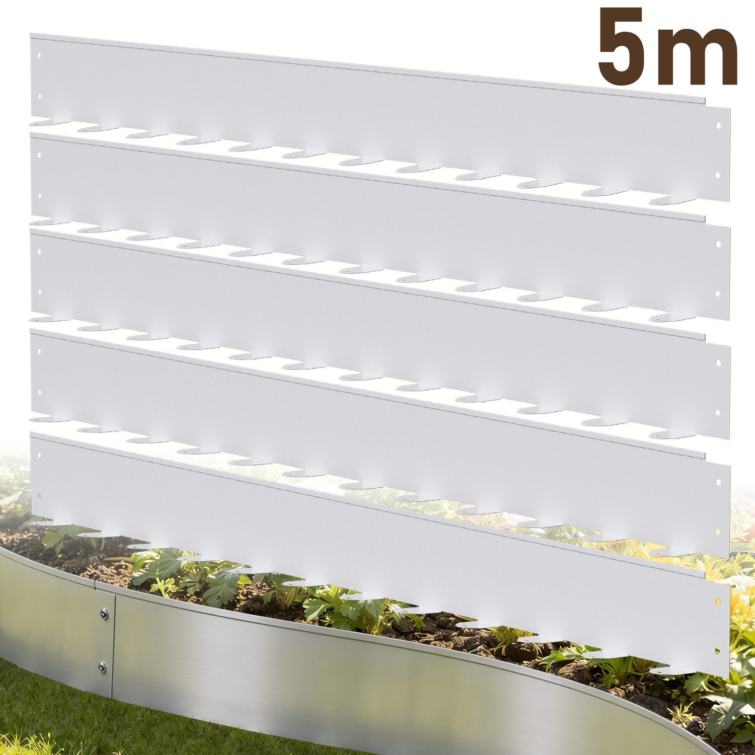 Clanmacy Rasenkante Metall-Rasenkante 5cm hoch – Rasenumrandung 100 x 5 cm, 5 m Set, Silber