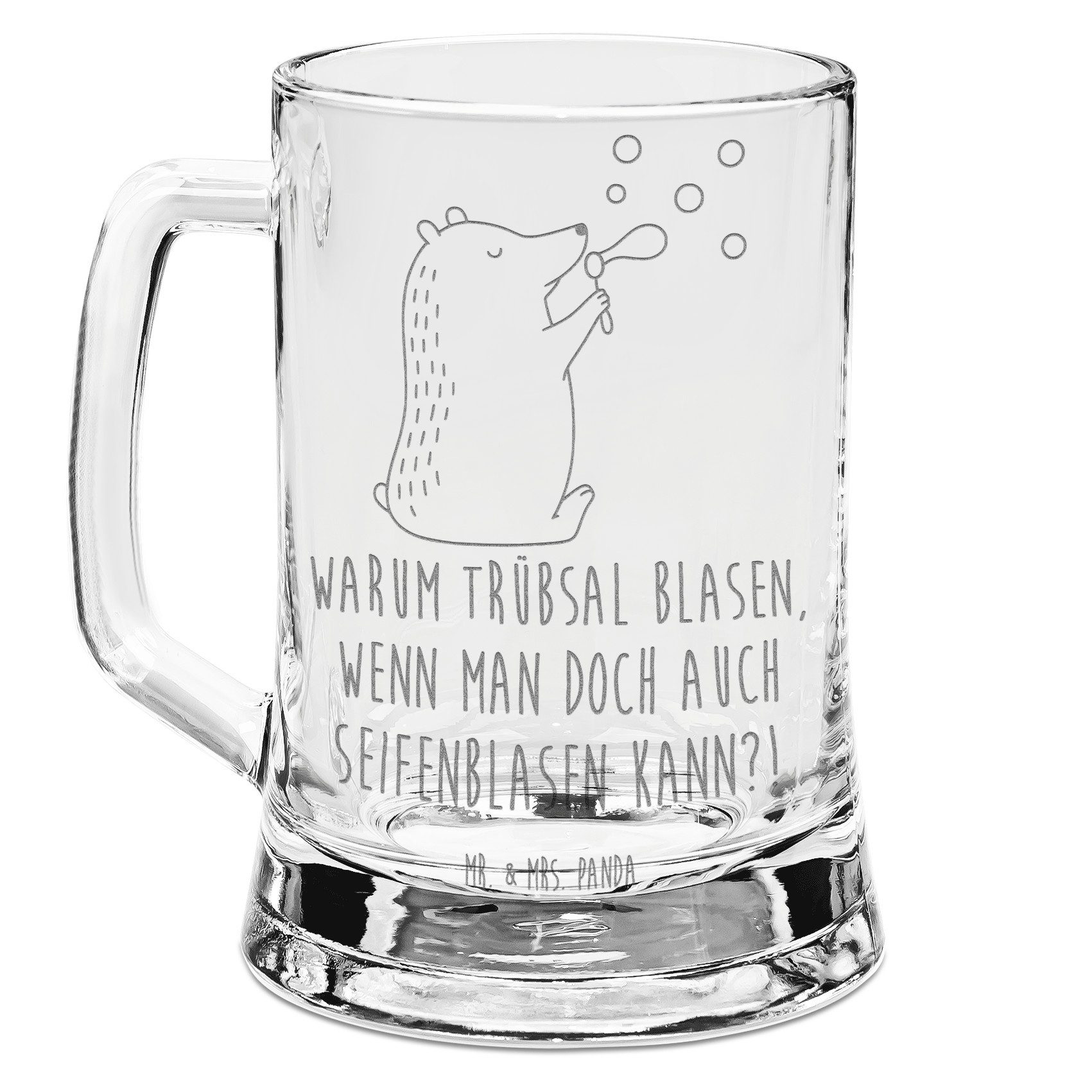 Mr. & Mrs. Panda Bierkrug Bär Seifenblasen, Krug, Transparent, Teddy, Bierkrug Mit Gravur, Krug, Premium Glas, Glaskrug Geschenk Panda Bierkrug