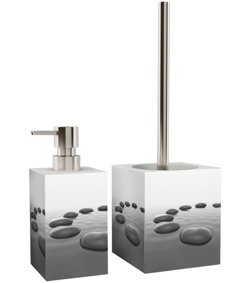 Sanilo Badaccessoire-Set Black Stones, WC-Bürste und Seifenspender, 2 tlg.,  2-tlg., auswechselbarer Bürstenkopf, stabile Pumpe, hochwertig & modern