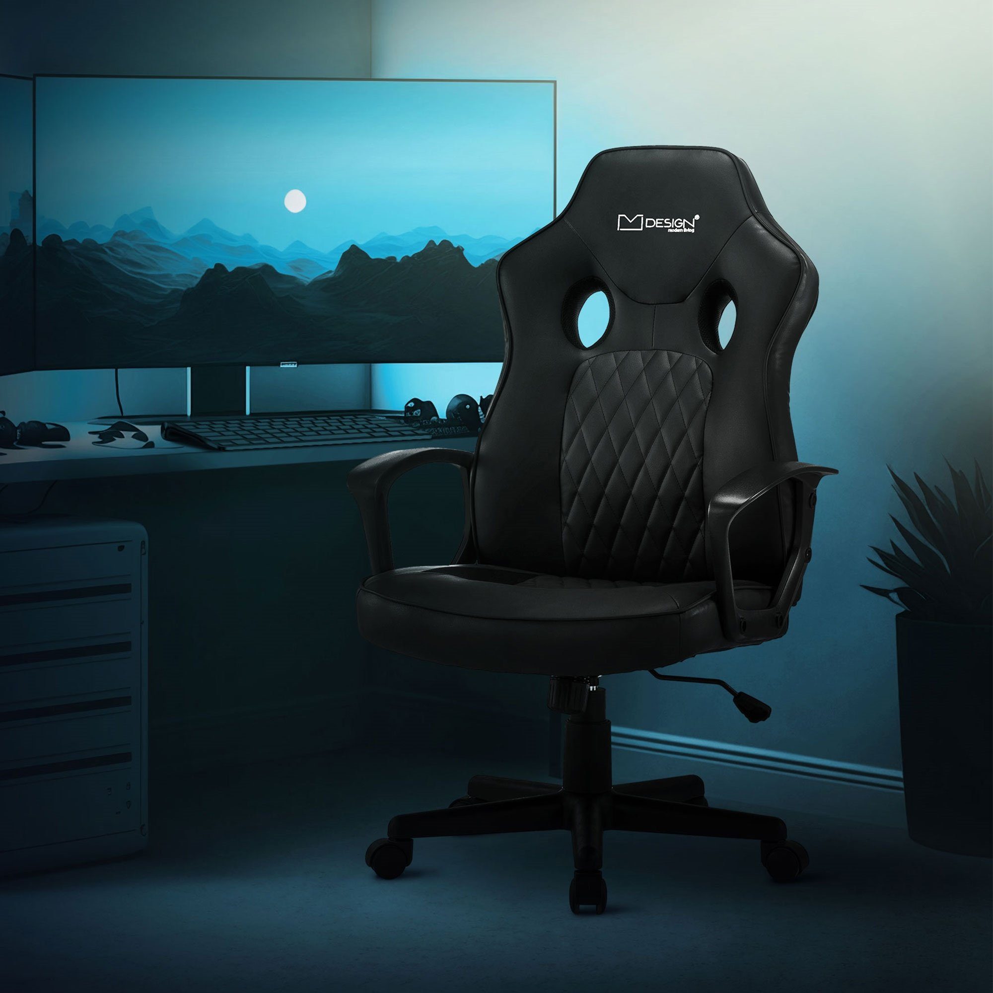 ML-DESIGN Gaming-Stuhl Gamingstuhl mit Wippfunktion breite Sitzfläche  Schwarz aus Kunstleder