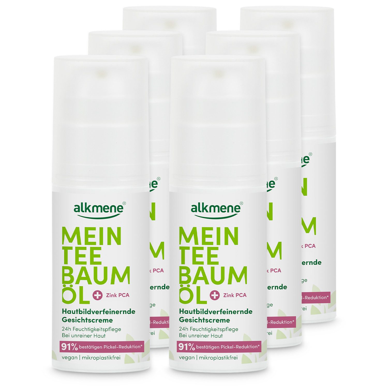 alkmene Tagescreme 6x Teebaumöl Gesichtscreme - Pickel Reduktion 91% bestätigt - vegan, 6-tlg.