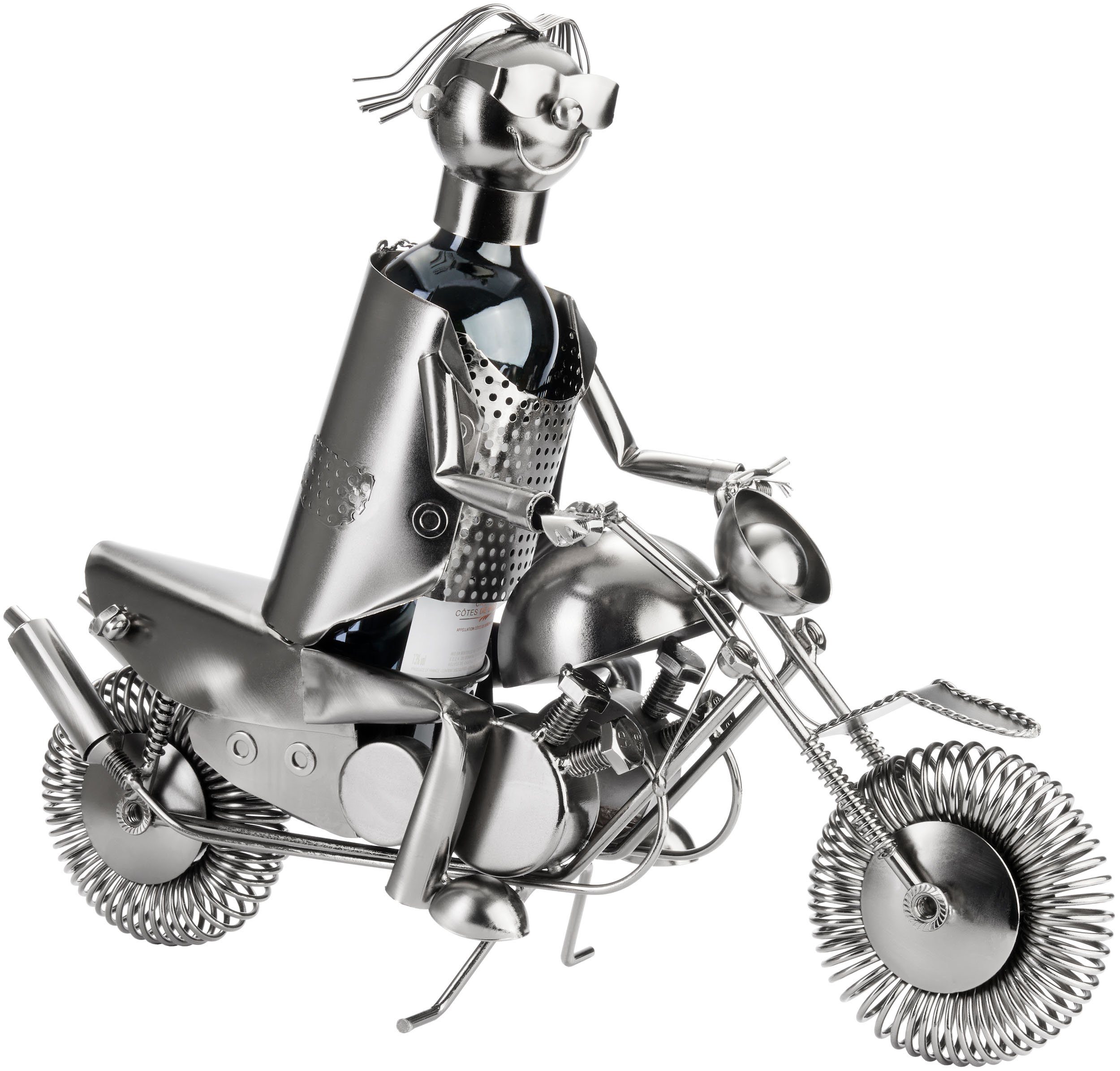 BRUBAKER Weinflaschenhalter Motorradfahrer mit Sonnenbrille Flaschenhalter, (inklusive Grußkarte), Weinhalter Metall Skulptur, Wein Geschenk – Bild 2 von 5