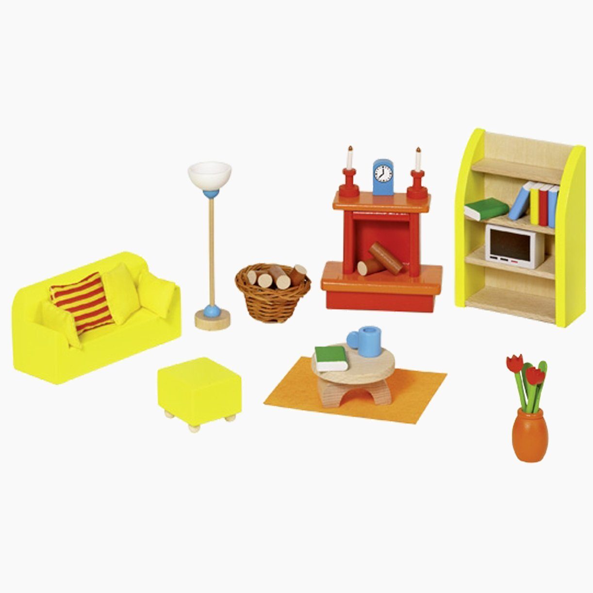 goki Puppenhaus Wohnzimmer, (packung, 24-tlg., spar set), Moderne Puppenmöbel mit detailverliebten Accessoires.