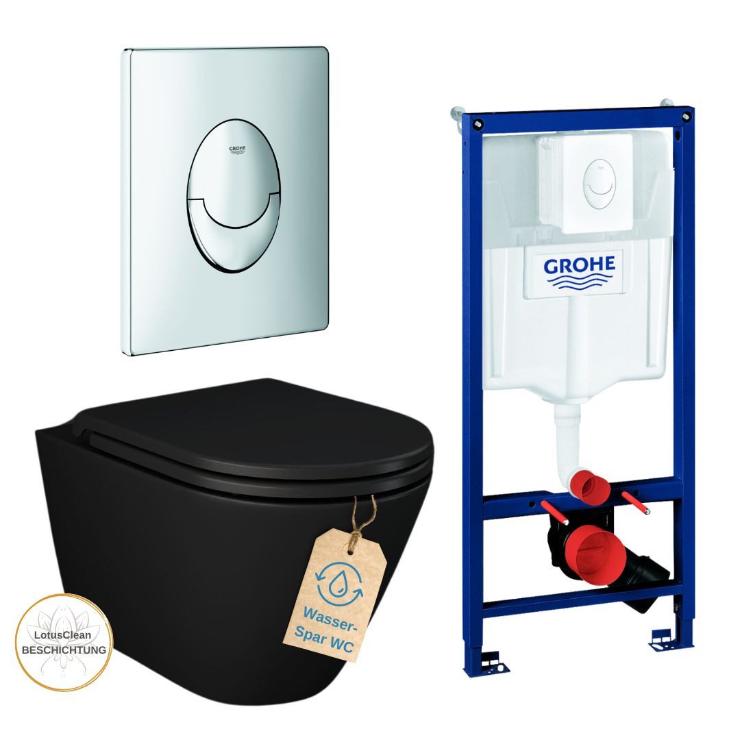 HGMBAD Vorwandelement WC Grohe WC Komplett Set Toilette schwarz matt, LotusClean-Beschichtung