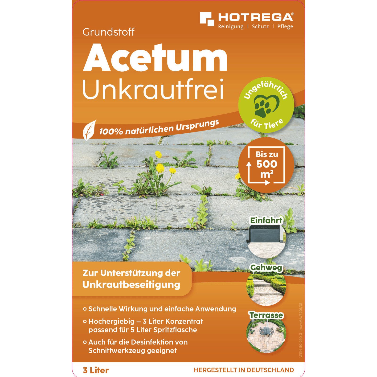 HOTREGA® Unkrautbekämpfungsmittel Grundstoff Acetum Unkrautfrei, Unkrautbeseitigung, 3000 ml, 1 St.