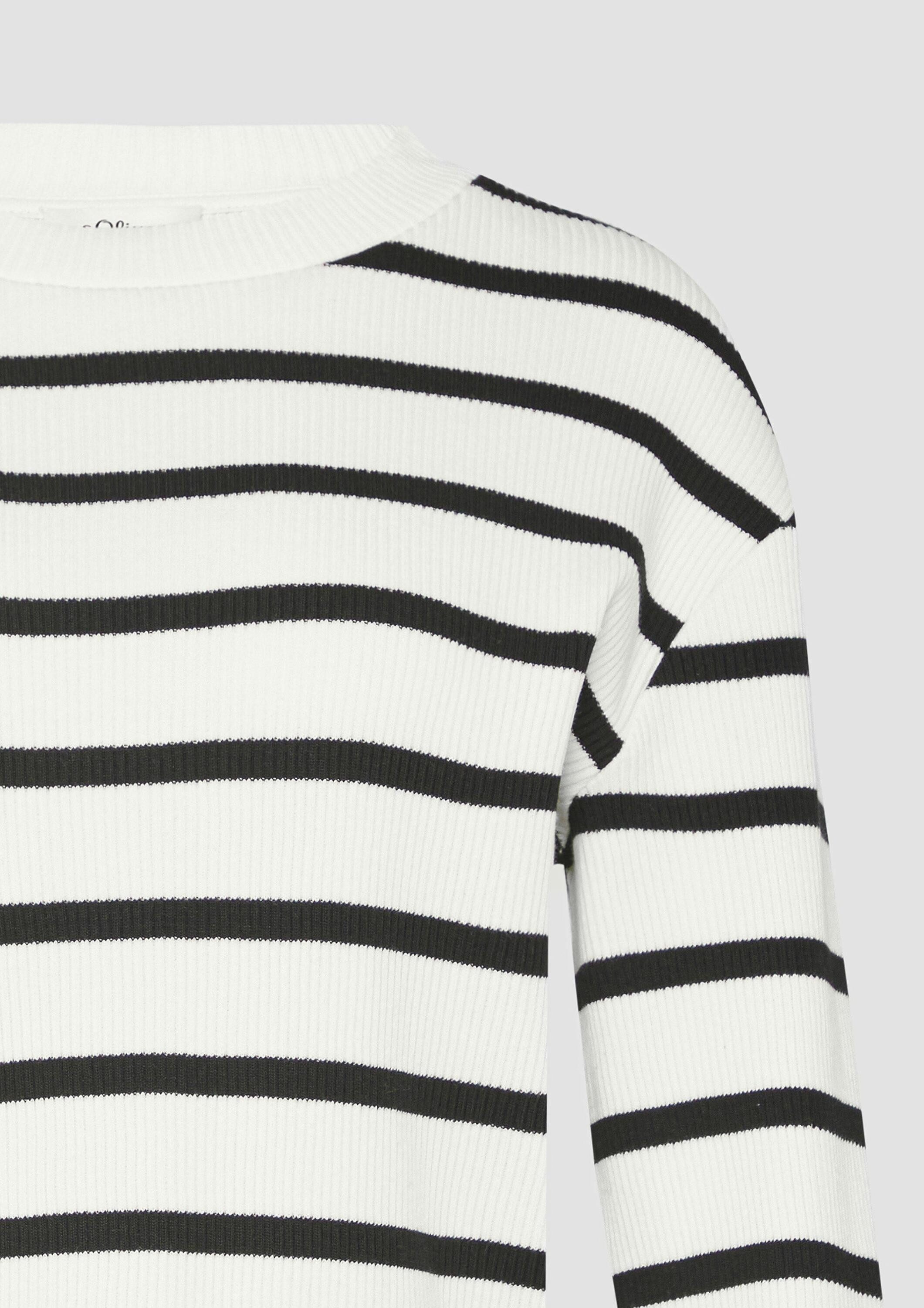 s.Oliver Sweatshirt Sweatshirt Geringeltes Sweatshirt mit Rippstruktur und Turn-up