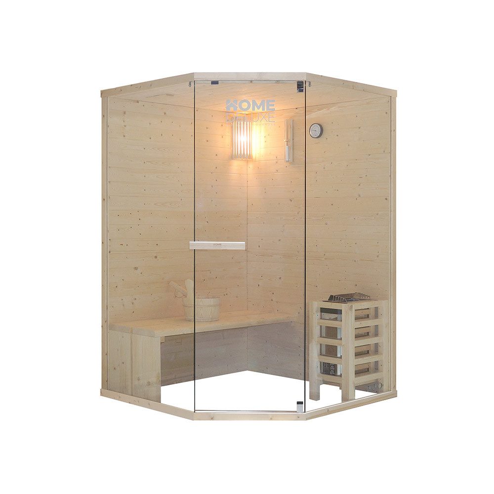 HOME DELUXE Sauna ARUNA L 2-3 Personen, BxTxH: 130 x 130 x 190 cm, (Komplett Set inkl. Sauna-Zubehör) inkl. 3,6 kW, Fichtenholz, Durchdachtes Stecksystem