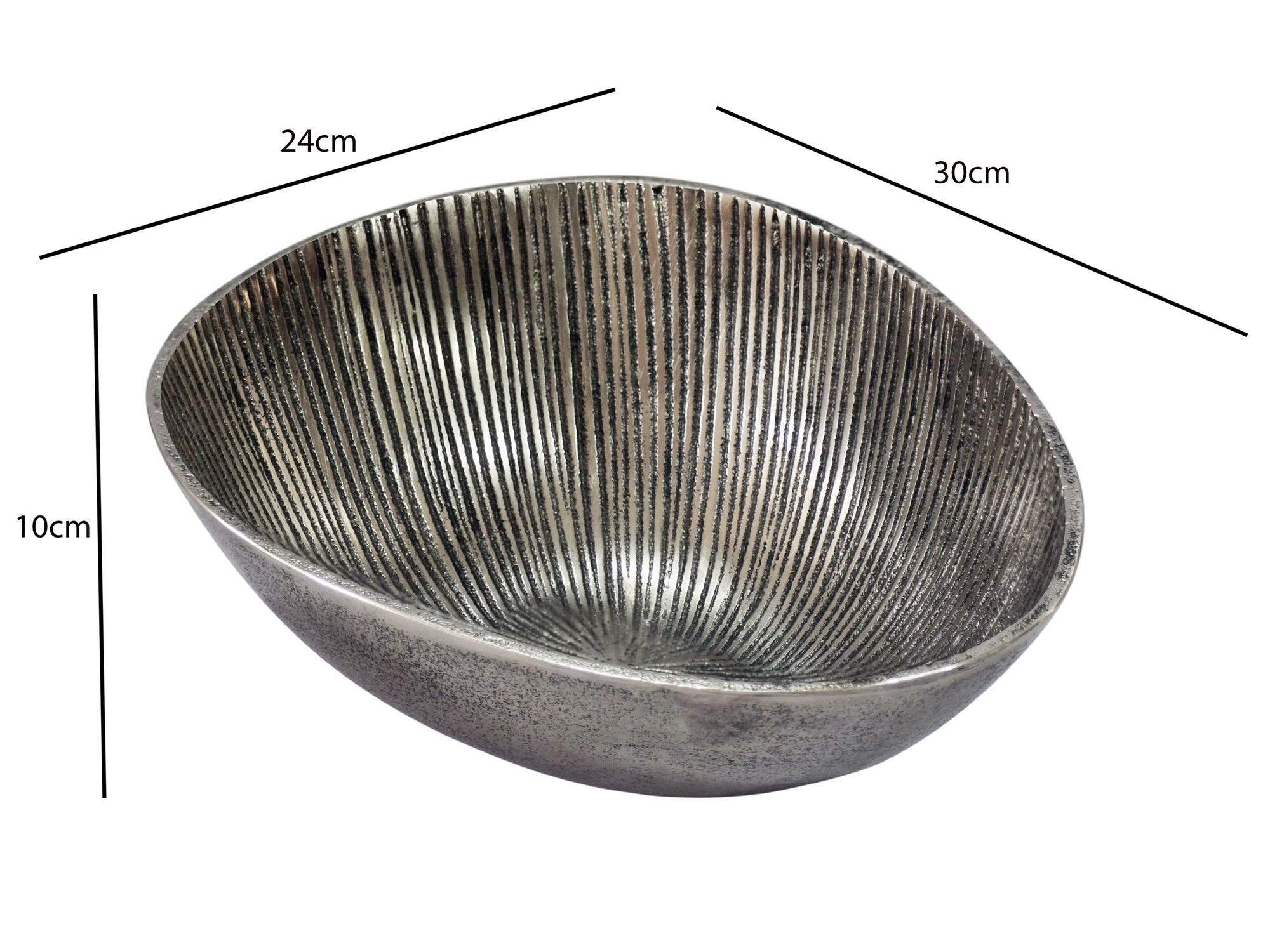 FINEBUY Obstschale FB77801 Früchteschale Aluminium Silber 30cm Tischdeko Obstkorb Metall, Aluminium, (Ovale Schale für die Küche), Stabile Metallschale mit feiner Struktur