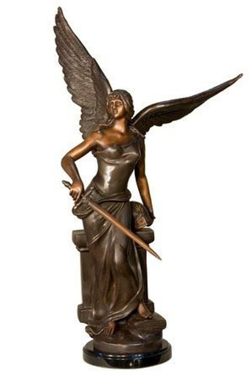 Casa Padrino Dekofigur Luxus Bronze Skulptur Engel mit Schwert 25 x 43 x H. 74 cm - Bronzefigur - Dekofigur - Deko Accessoires - Luxus Kollektion