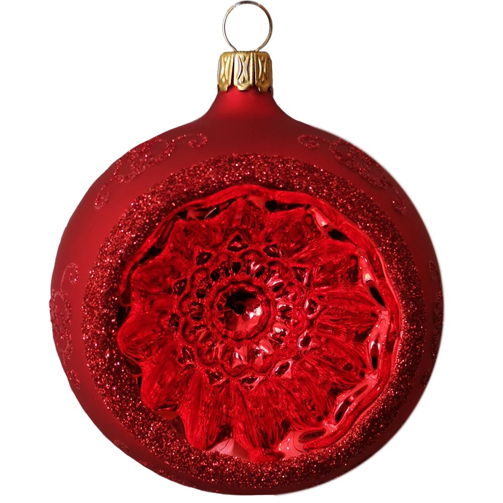 Thüringer Glasdesign Weihnachtsbaumkugel Reflexkugel, Renaissanceband, rot seidenmatt (1 St), mundgeblasen, handbemalt