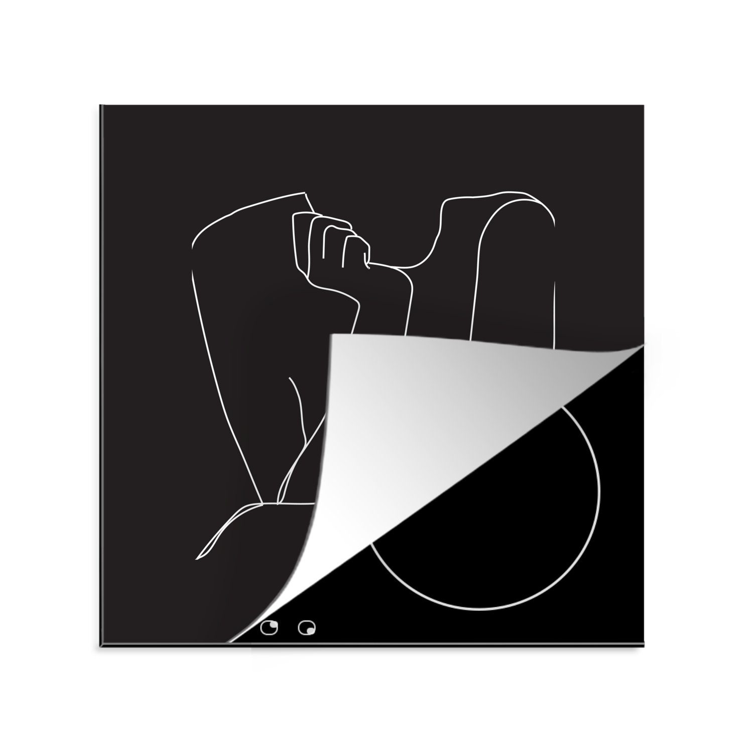 MuchoWow Herdblende-/Abdeckplatte Frauen - Strichzeichnungen - Schwarz - Weiß, Vinyl, (1 tlg), 78x78 cm, Ceranfeldabdeckung, Arbeitsplatte für küche