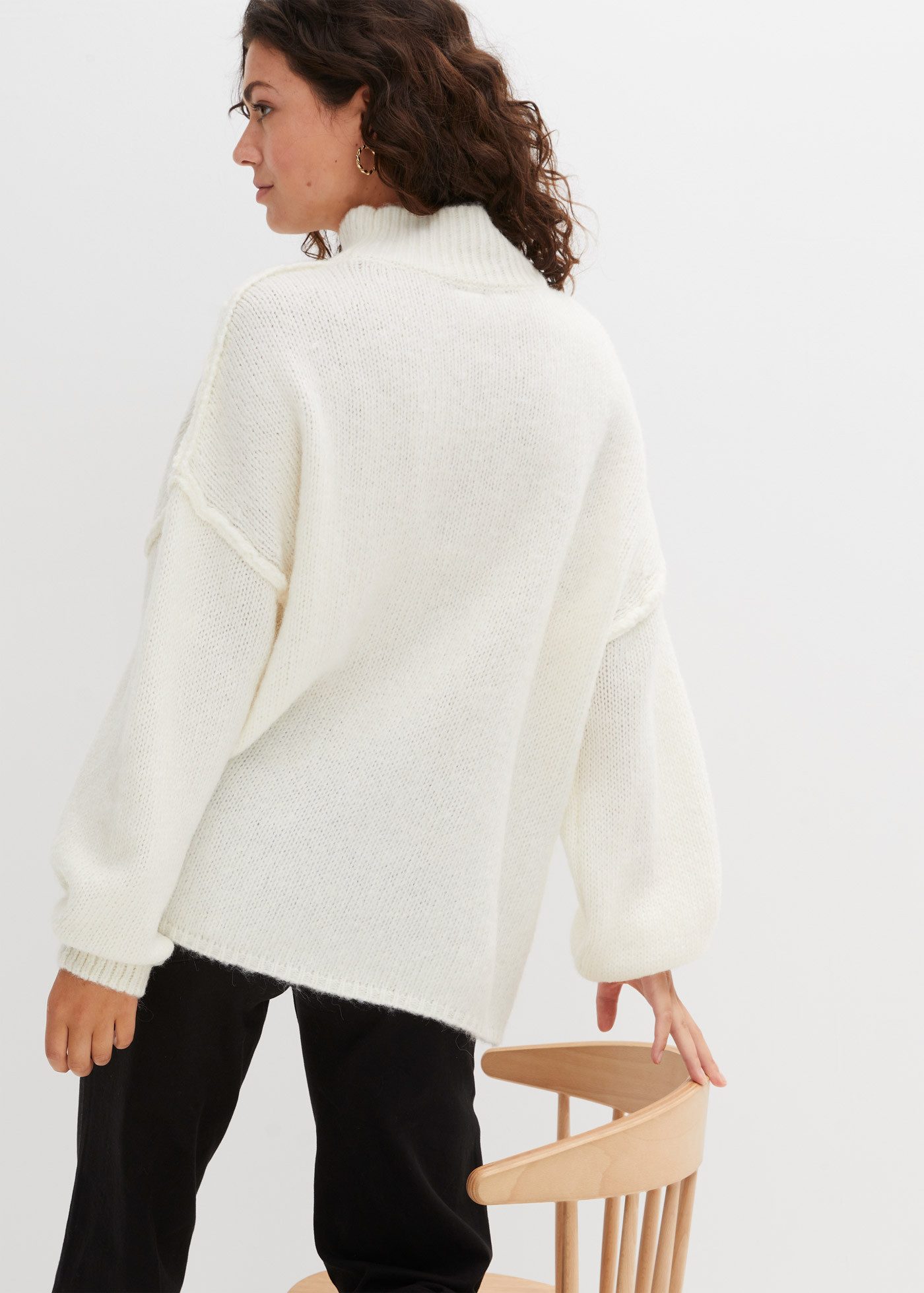 bonprix Strickpullover mit Wollanteil, mit Stehkragen, oversized, markante Nähte