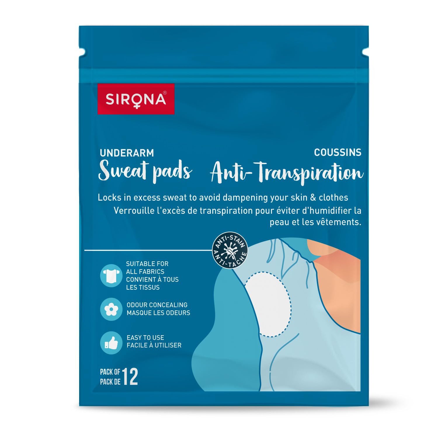 Sirona Achselpads Einweg-Unterarm-Schutzpads für Männer & Frauen, 12-St., Schweißschutz, geruchsneutral, atmungsaktiv, einfach anzuwenden