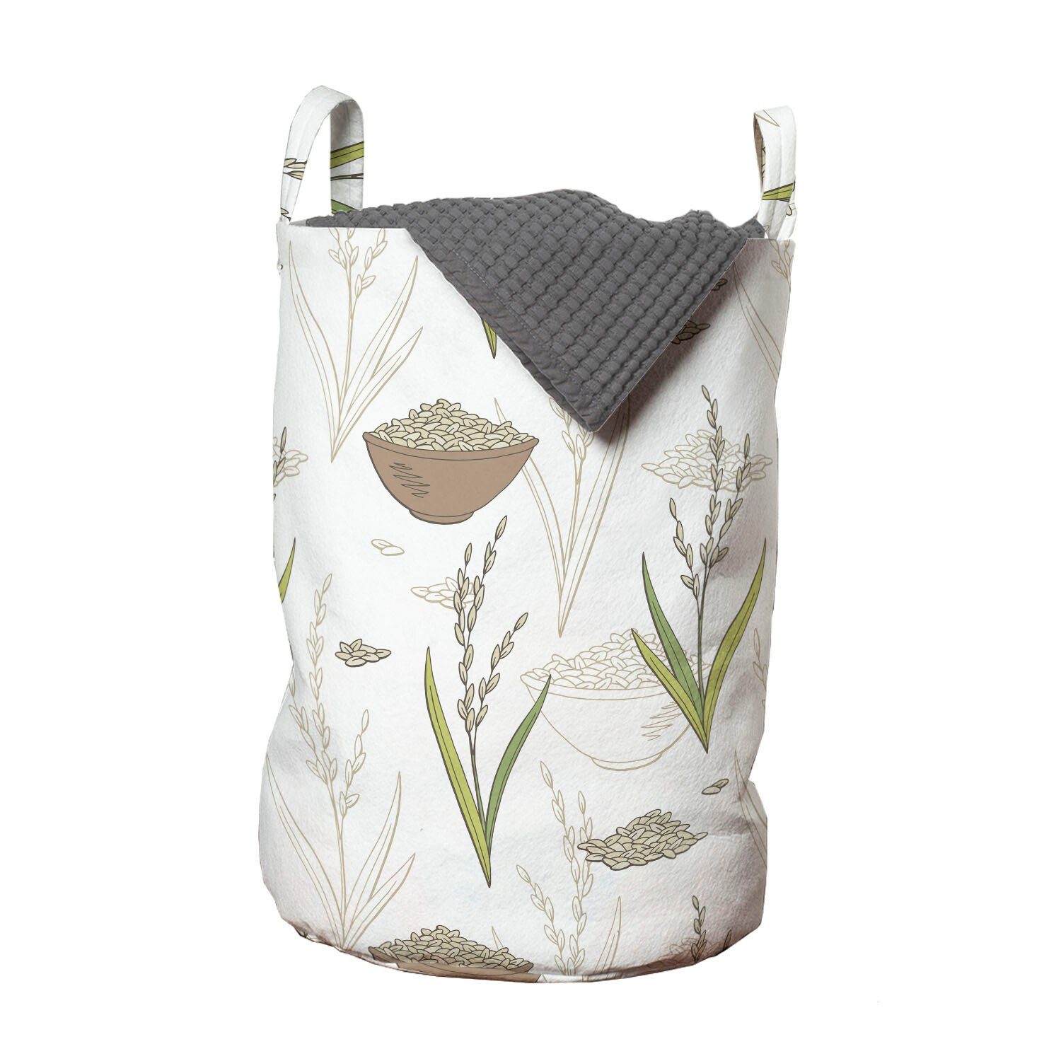 Abakuhaus Wäschesäckchen Wäschekorb mit Griffen Kordelzugverschluss für Waschsalons, asiatisch Reispflanze Blätter Schüssel Speisen