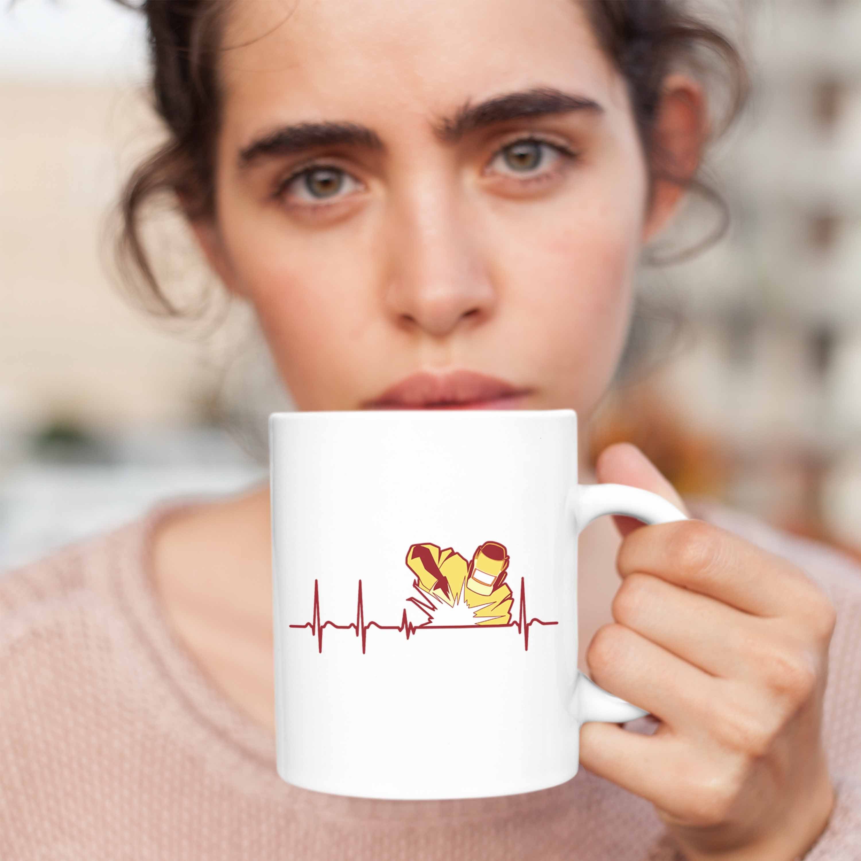 Trendation Tasse Schweißen Tasse Geschenk Geschenkidee Weiss Schweißer Grafik Herzsch Schmied