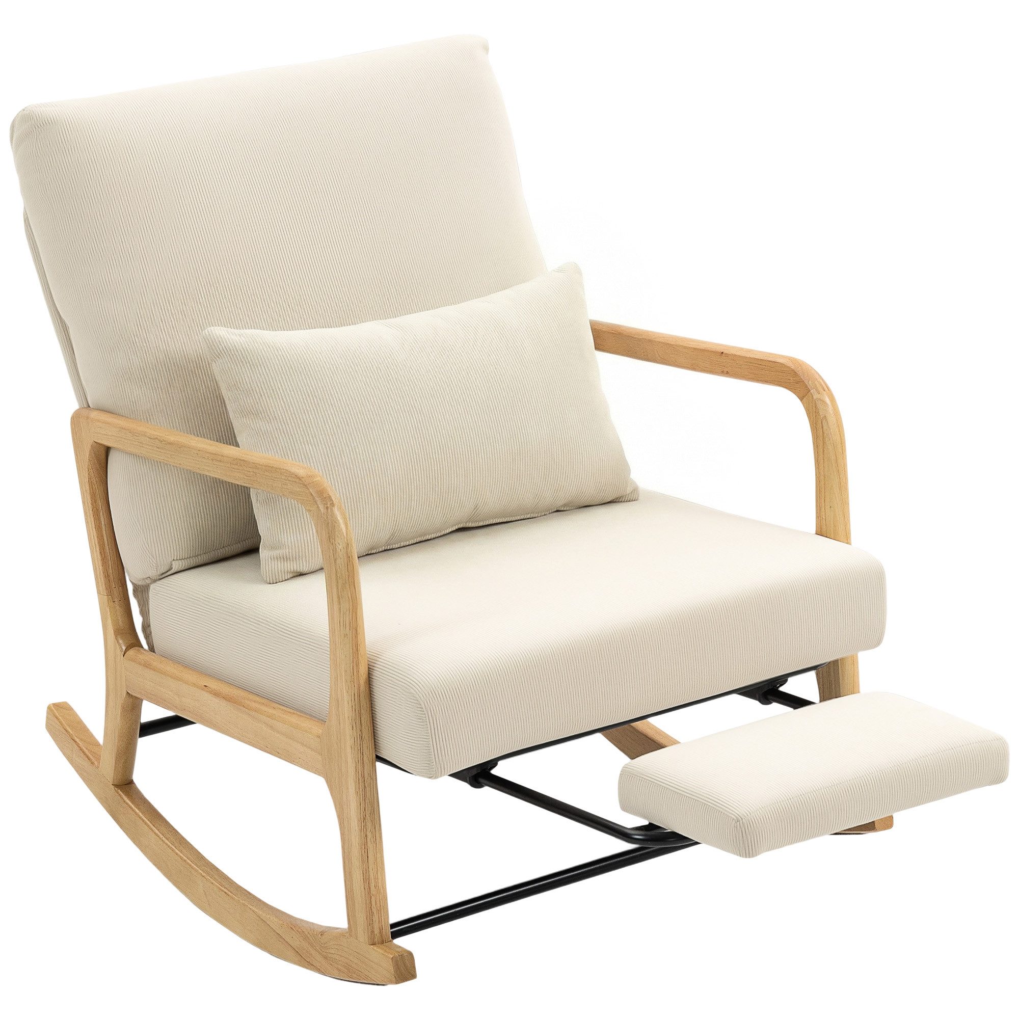 MODFU Schaukelstuhl Relaxsessel Creme mit verstellbarer Rückenlehne und Fußablage (Wohnzimmer Sessel mit flexibler Funktion und weichem Design, 1 St), Schaukelsessel mit Lendenkissen für Komfort im Wohnraum