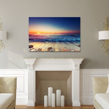 WallSpirit Leinwandbild "Sonnenaufgang am Meer" - XXL Wandbild, Leinwand geeignet für alle Wohnbereiche