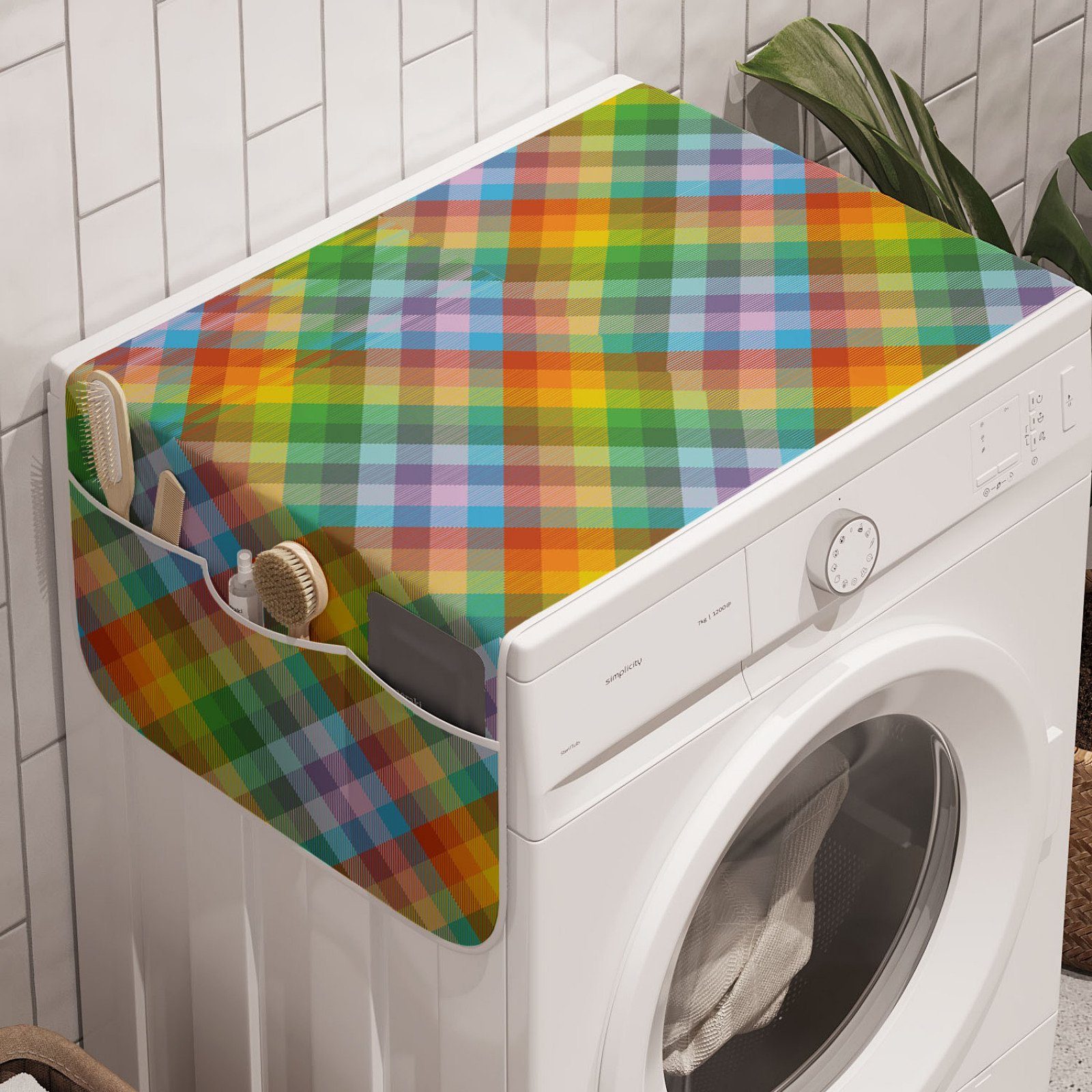 Abakuhaus Bunter Plaid Trockner, und Badorganizer für Sommer-Madras-Art Waschmaschine Anti-Rutsch-Stoffabdeckung