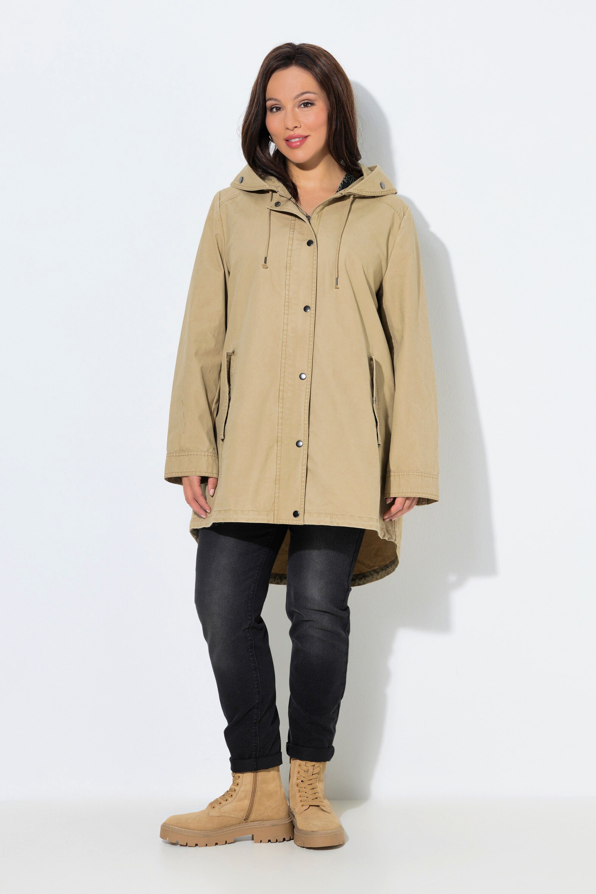 Ulla Popken Parka Baumwoll-Parka A-Linie Kapuze hinten länger günstig online kaufen
