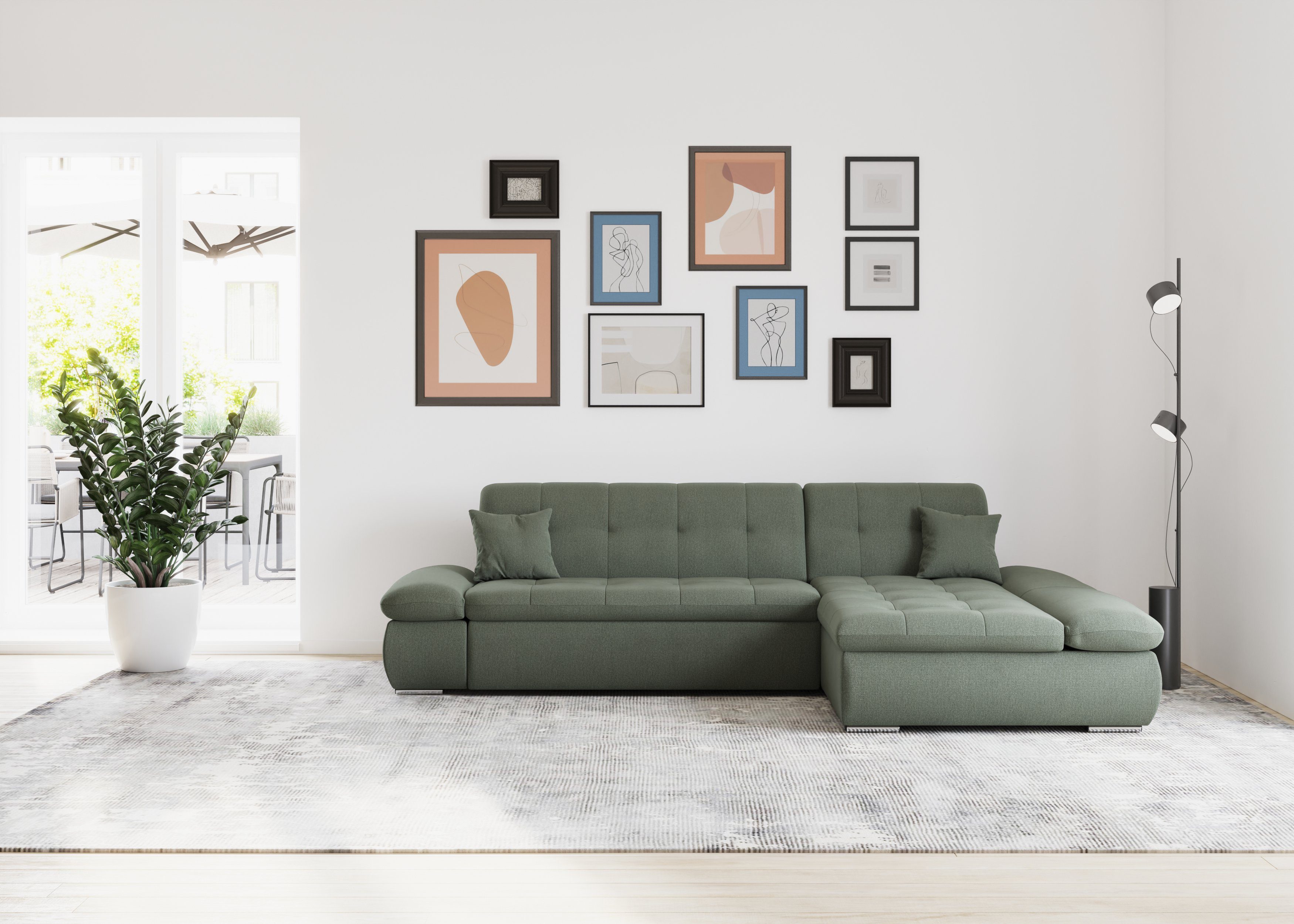 DOMO collection Ecksofa Moric B/T/H 300/172/80 cm, auch in Cord, L-Form, XXL-Format, wahlweise auch mit Bettfunktion und Armverstellung