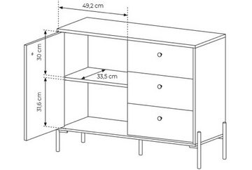 Furnix Kommode SCANDINAWA Schubladenschrank 107D3S Metallfüße Eiche/Fischgräten, hochwertig, B107 x H81,4 x T39,5 cm, made in EU