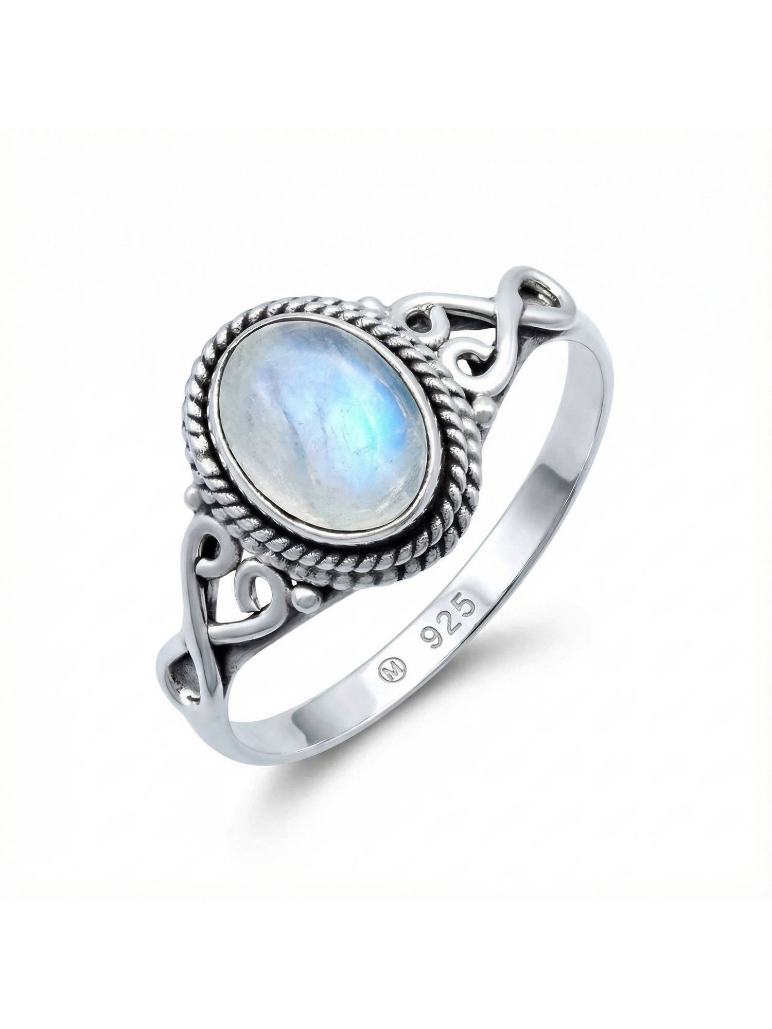 mantraroma Silberring BAGHIMI oval aus 925 Silber mit Regenbogen Mondstein günstig online kaufen