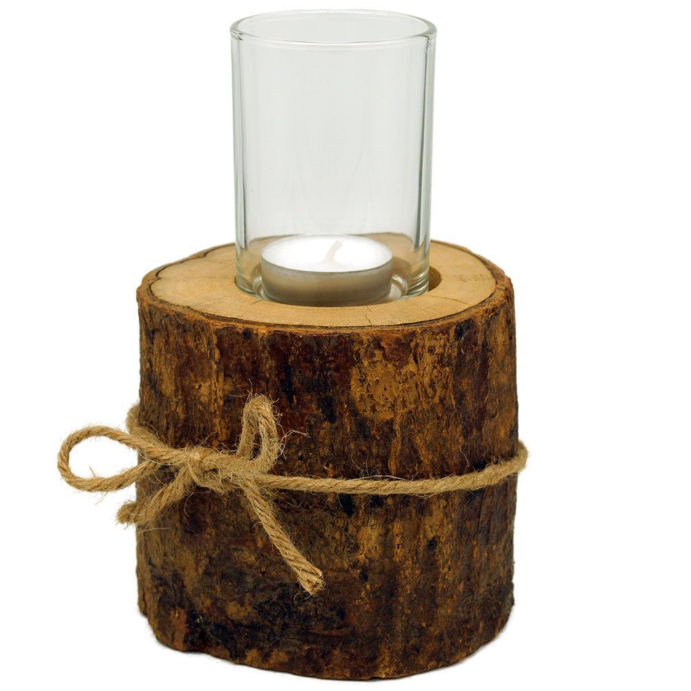 Holzstück Teelichthalter cm Deko ca. 18 Gedeko cm, ca. Höhe Windlicht Ø Holz groß 10-12 Mango, Baumscheibe Natur Baumstamm