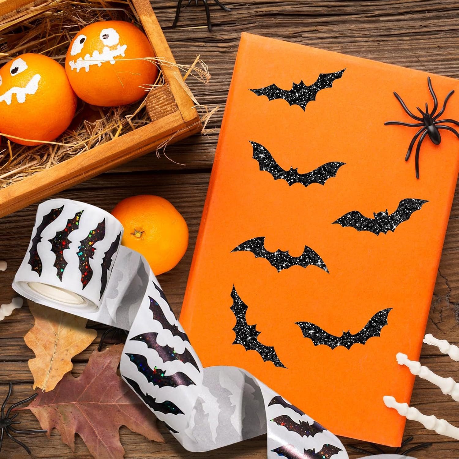 FOUORTUNATE-BEE Dekohänger 500 Halloween Glitzer-Aufkleber mit Fledermäusen für Kinder, Halloween Fledermaus-Sticker für Partys, Umschläge & Notizbücher – Bild 3 von 5