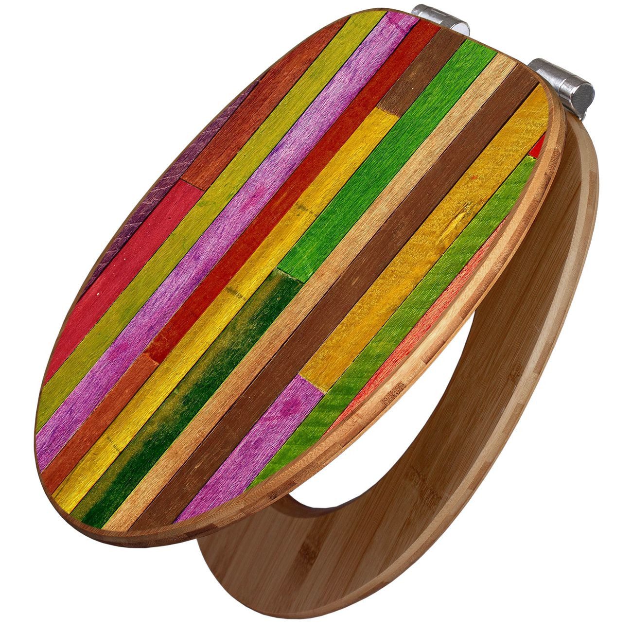 banjado WC-Sitz aus Bambus mit Absenkautomatik Motiv Holz Collage Bunt (umweltfreundliches Material, integrierte Absenkautomatik), 45,8 x 37,5 x 5 cm