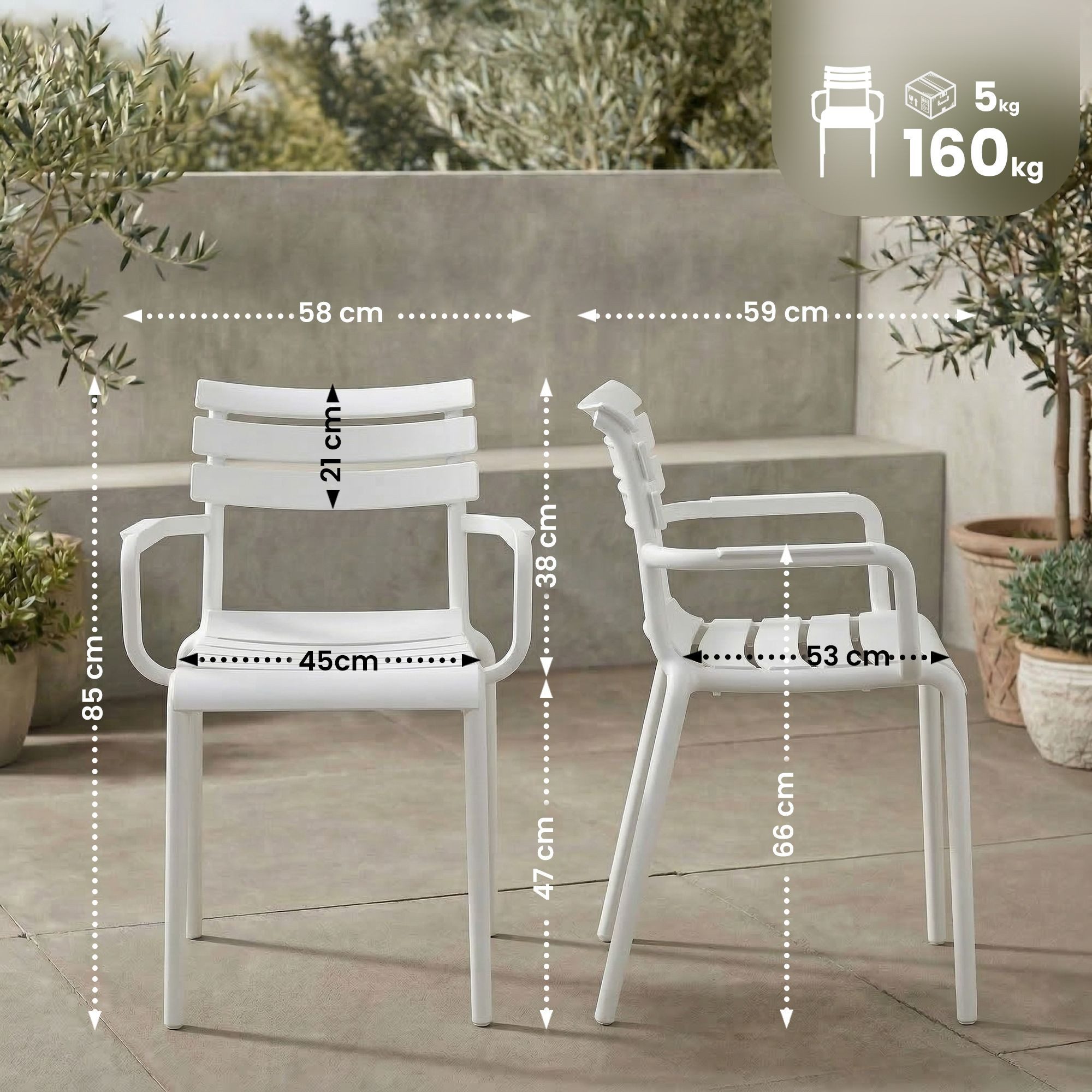 CLP Gartenstuhl Paris (6er Set, 6 St), wetterfest und UV-beständig, bis 160 kg