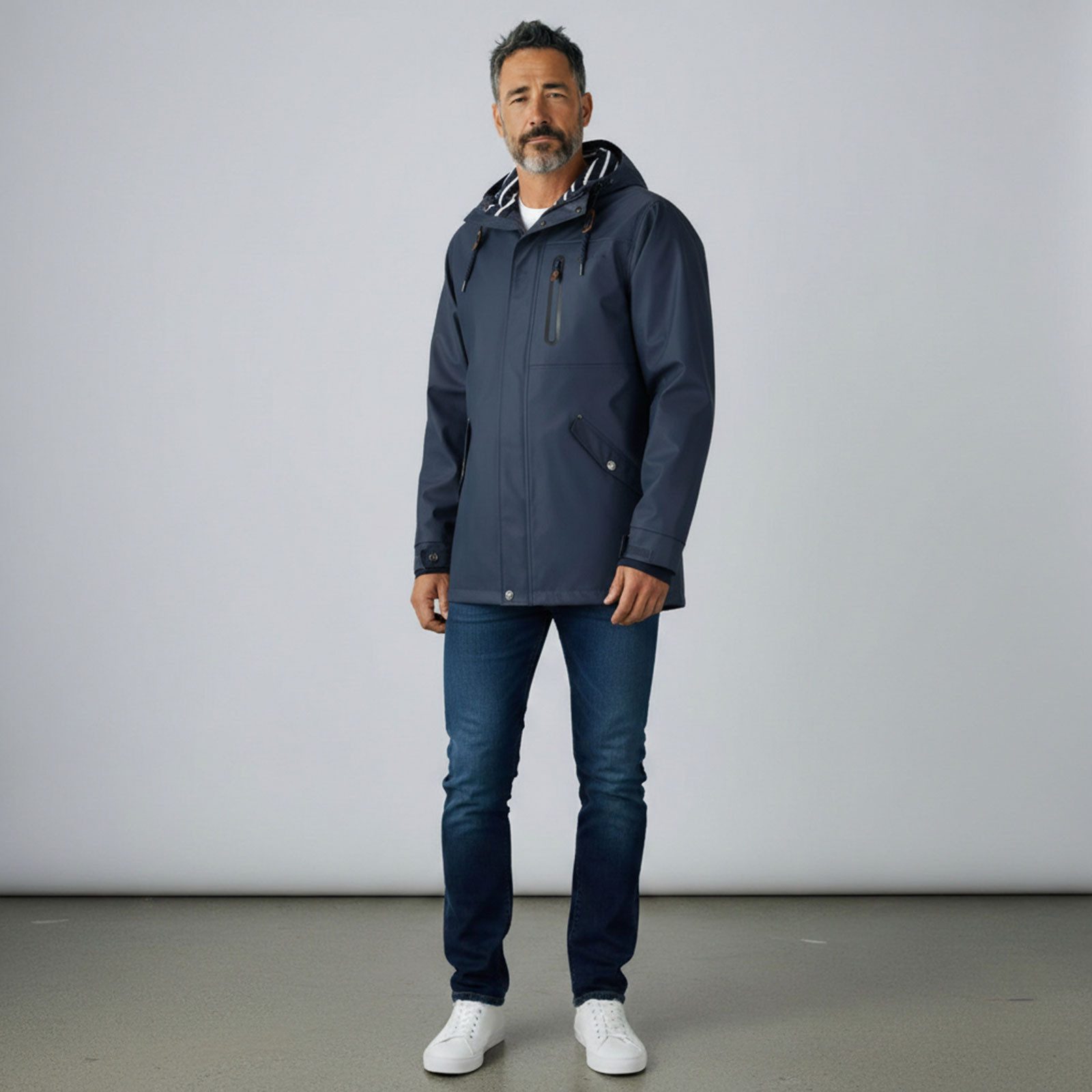 Dry Fashion Regenjacke Lübeck Herren PU-Parka - Outdoor-Jacke Mantel Wasserdicht & Winddicht Verschweißte Nähte, Verstellbare Kapuze, Abgedeckter Reißverschluss