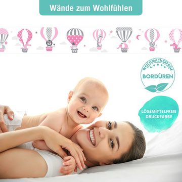 lovely label Bordüre Heißluftballons rosa/grau - Wanddeko Kinderzimmer, selbstklebend