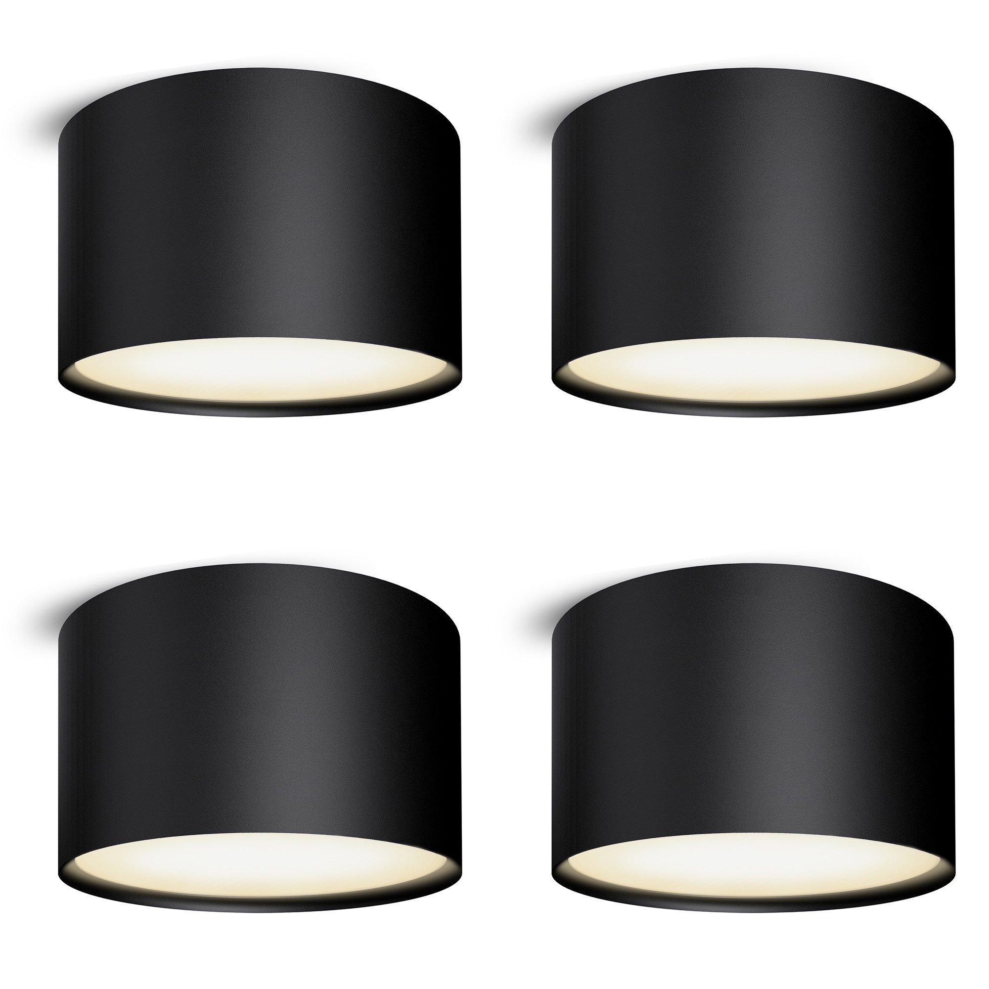 SSC-LUXon LED Aufbaustrahler PIATO LED Deckenspot schwarz rund flach 6W warmweiß 230V, Warmweiß