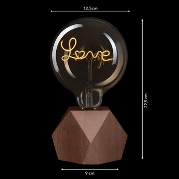 Crown LED Tischleuchte Vintage Tischlampe Batteriebetrieben - Holz E27, Eiche 1x Eiche + Love-Lampeart Decoholz