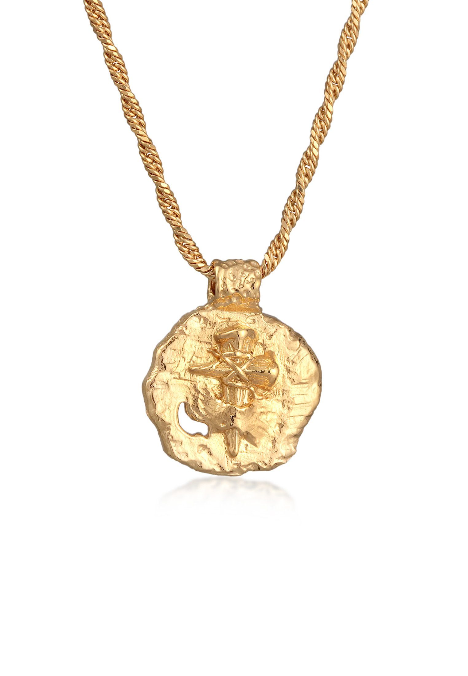Kuzzoi Kreuz Gold mit Herren Silber, Münze Münze 925 Anhänger Antik Kette