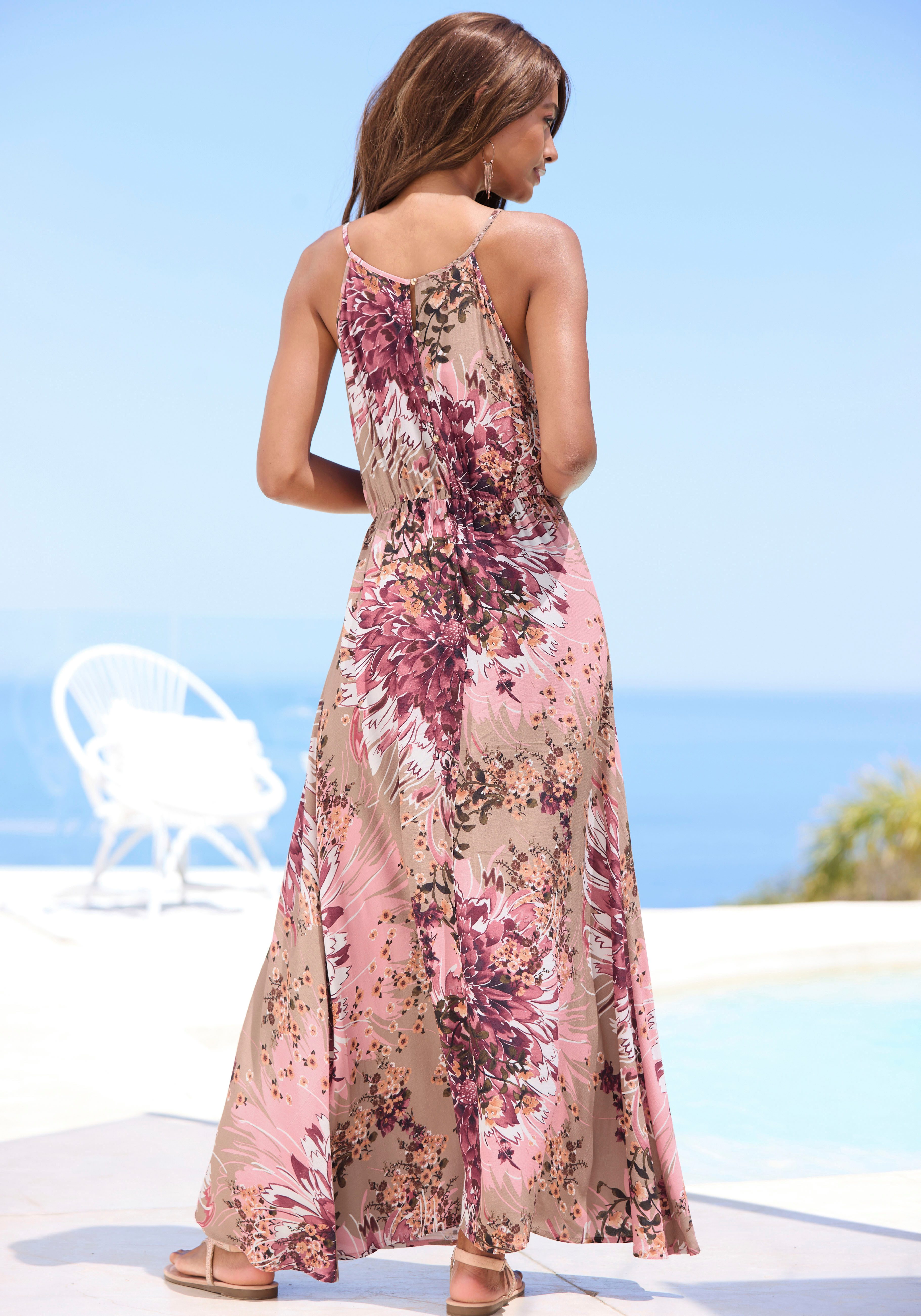 LASCANA Maxikleid mit Alloverprint und Knopfleiste hinten, aus gewebter Viskose luftiges Sommerkleid, elegantes Webkleid, Strandkleid, casual
