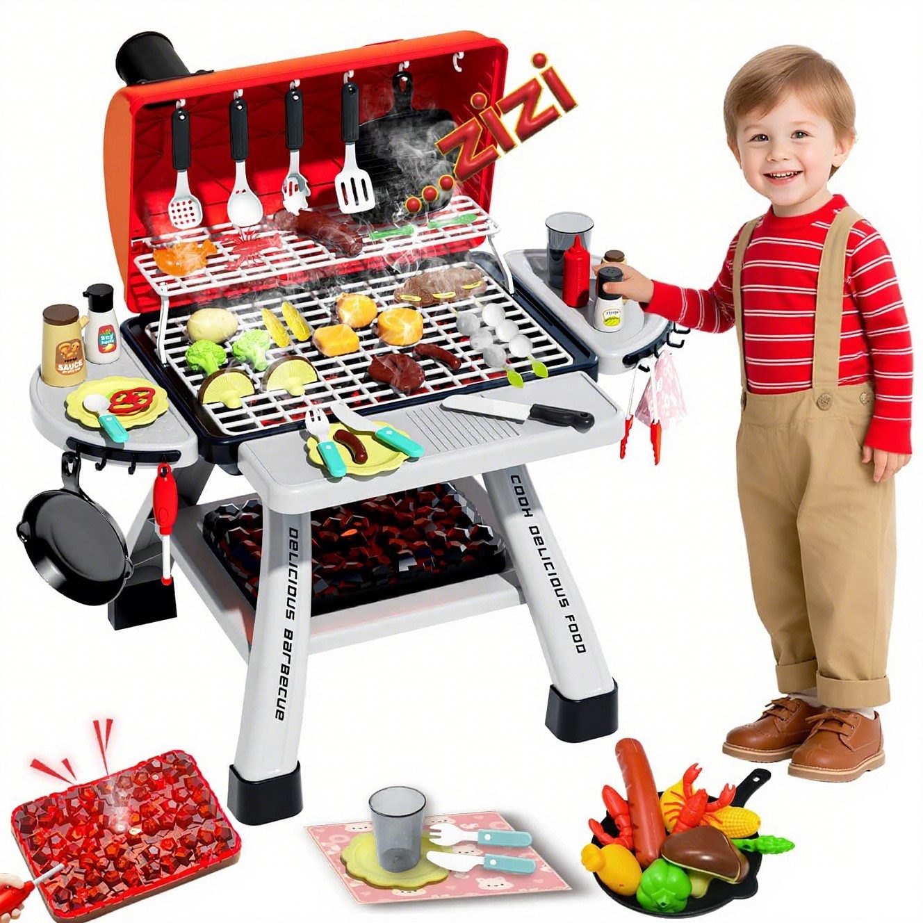 CLTYQ Kinder-Küchenset Kinder-BBQ-Grill-Spielzeugset mit Rauch-, Ton- günstig online kaufen