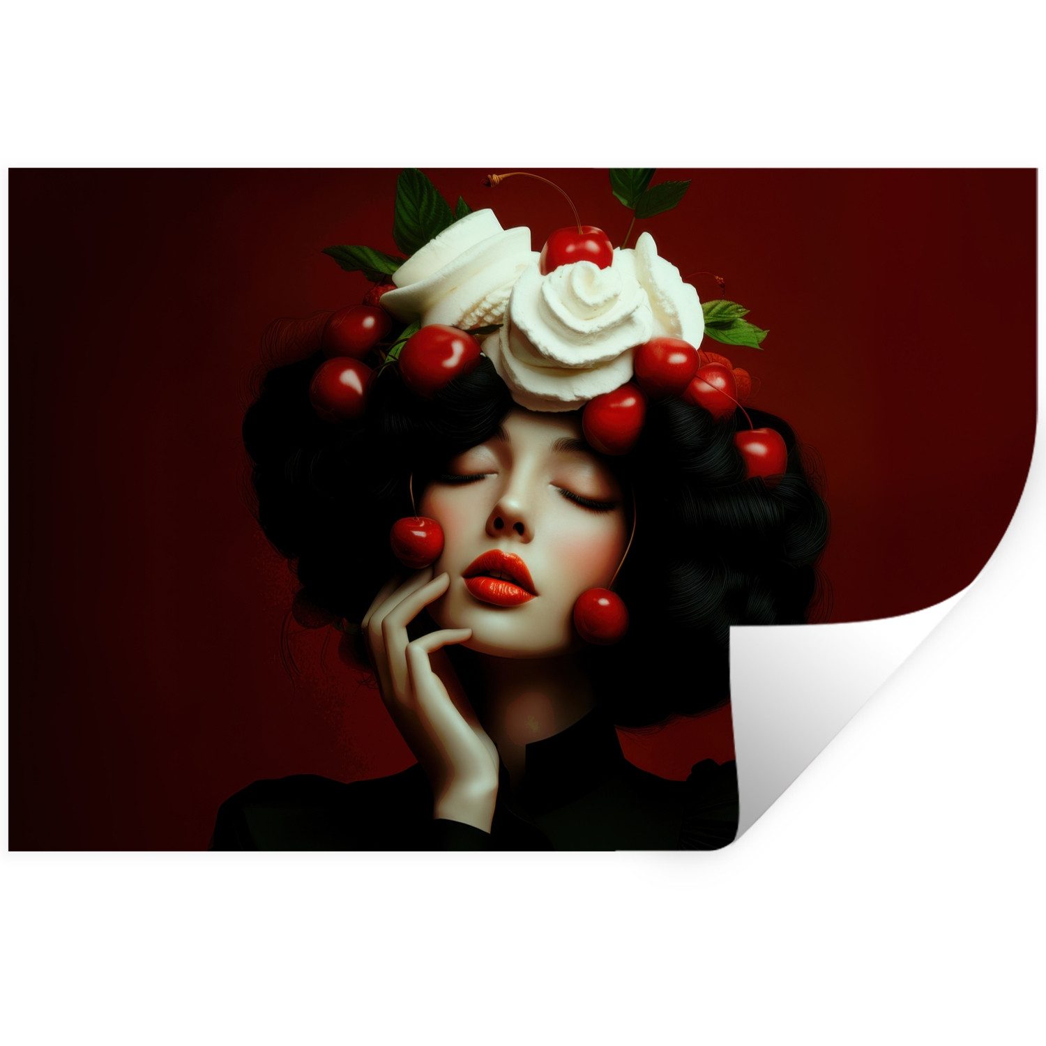 MuchoWow Wandsticker Frau - Kirschen - Schlagsahne (1 St), Wanddeko, Aufkleber, Wandtattoo, 120x80 cm