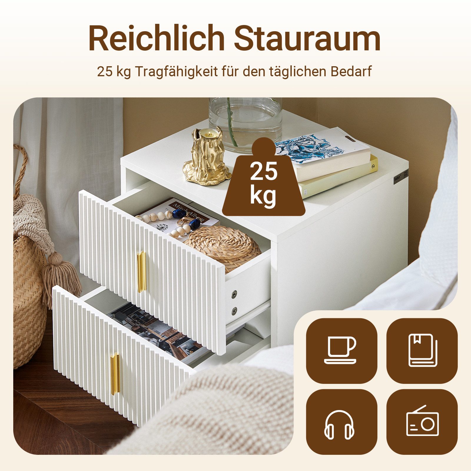 SoBuy Nachtkonsole FBT115, Nachttisch, Sofatisch Couchtisch Wohnzimmertisch, Nachtschrank mit 2/3 Schubladen, Beistelltisch, Nachtkommode, modern
