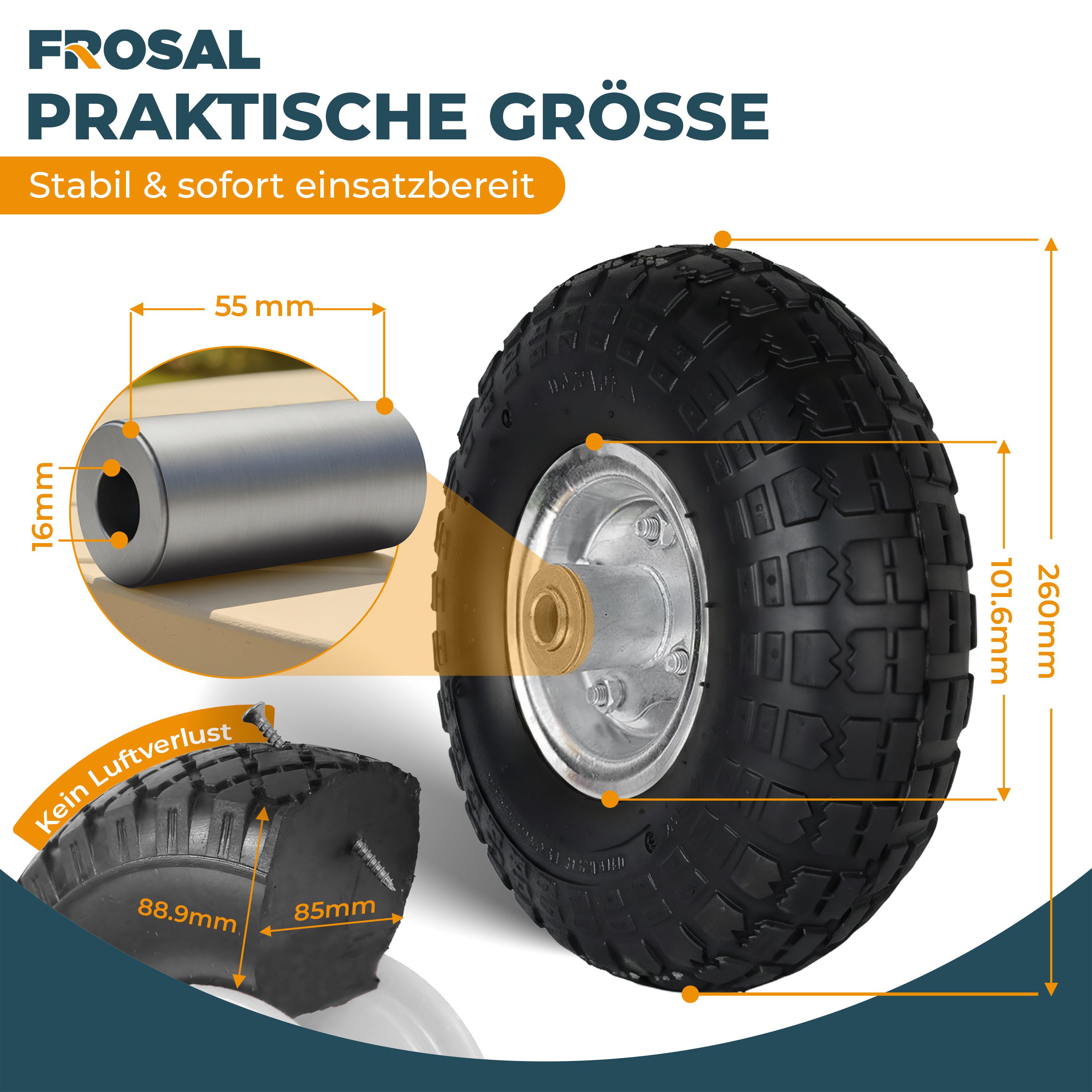Frosal Ersatzrad FROSAL Ersatzrad pannensicher 16mm Achse silber 4.10/3.50-4 (1 St)