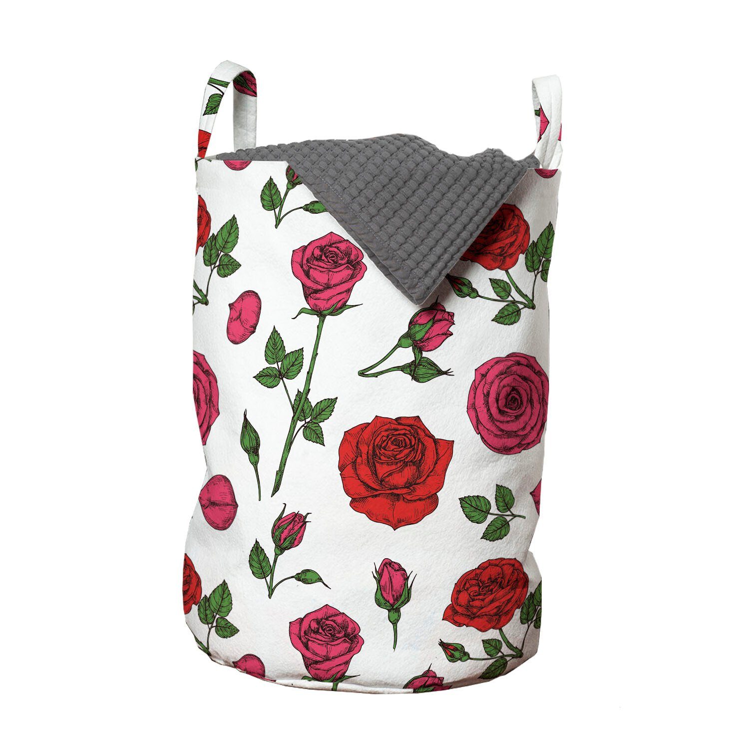 Abakuhaus Wäschesäckchen Wäschekorb mit Griffen Kordelzugverschluss für Waschsalons, Blumen Romantische Rosen Zusammensetzung