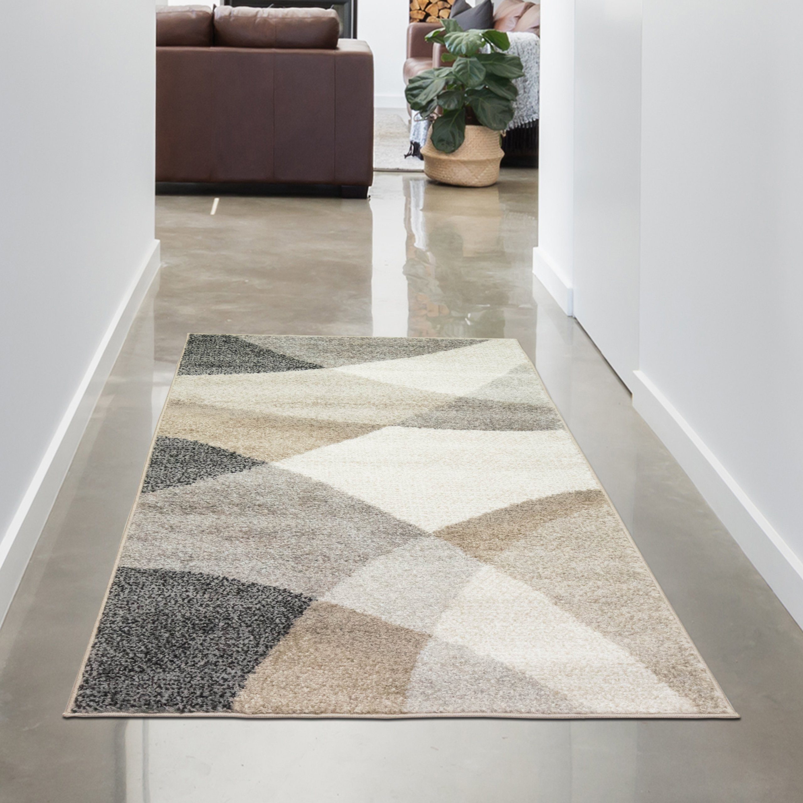 Teppich Modern abstrakter Wellen-Karo Designerteppich in beige anthrazit,  Carpetia, rechteckig, Höhe: 9 mm