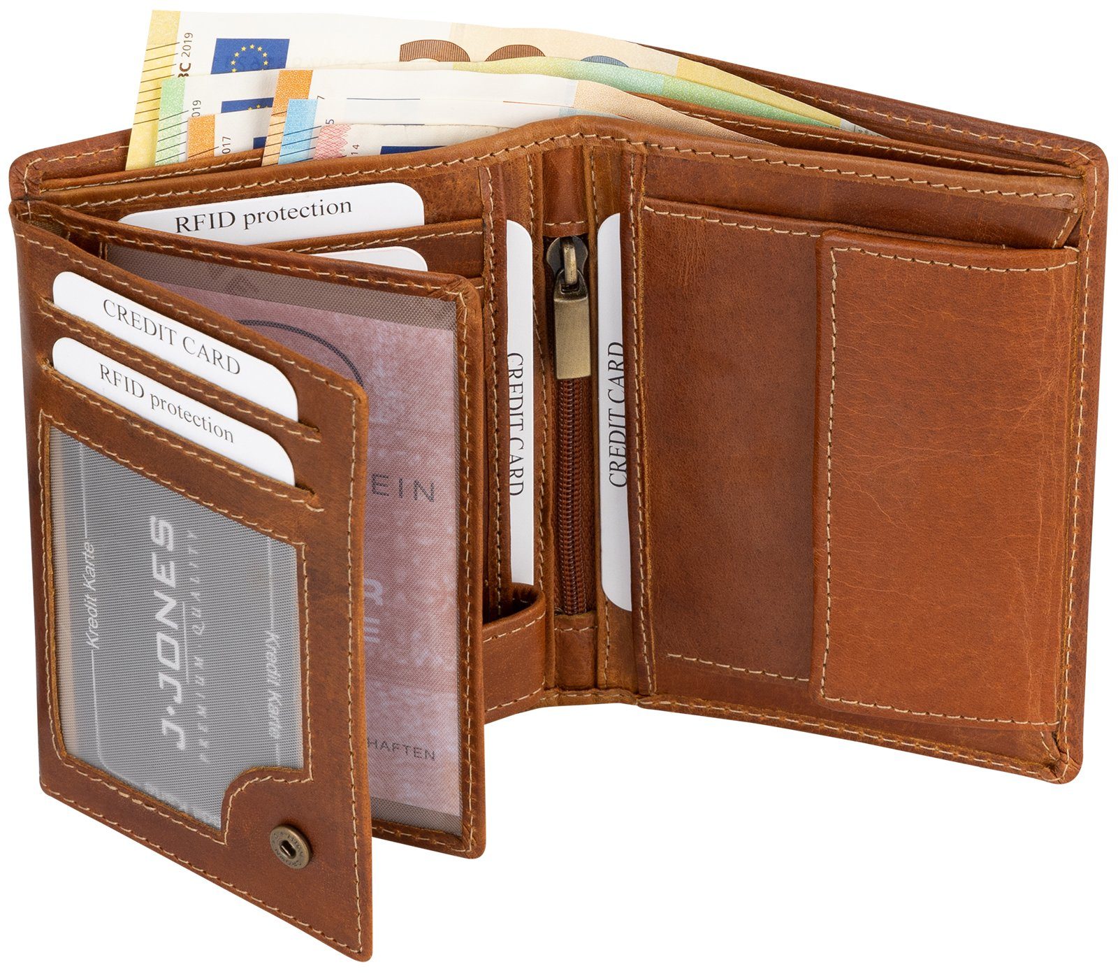 Jennifer Jones Geldbörse RFID echt Schutz Leder Geldbörse Herren RFID Hochformat, Geldbeutel Portemonnaie