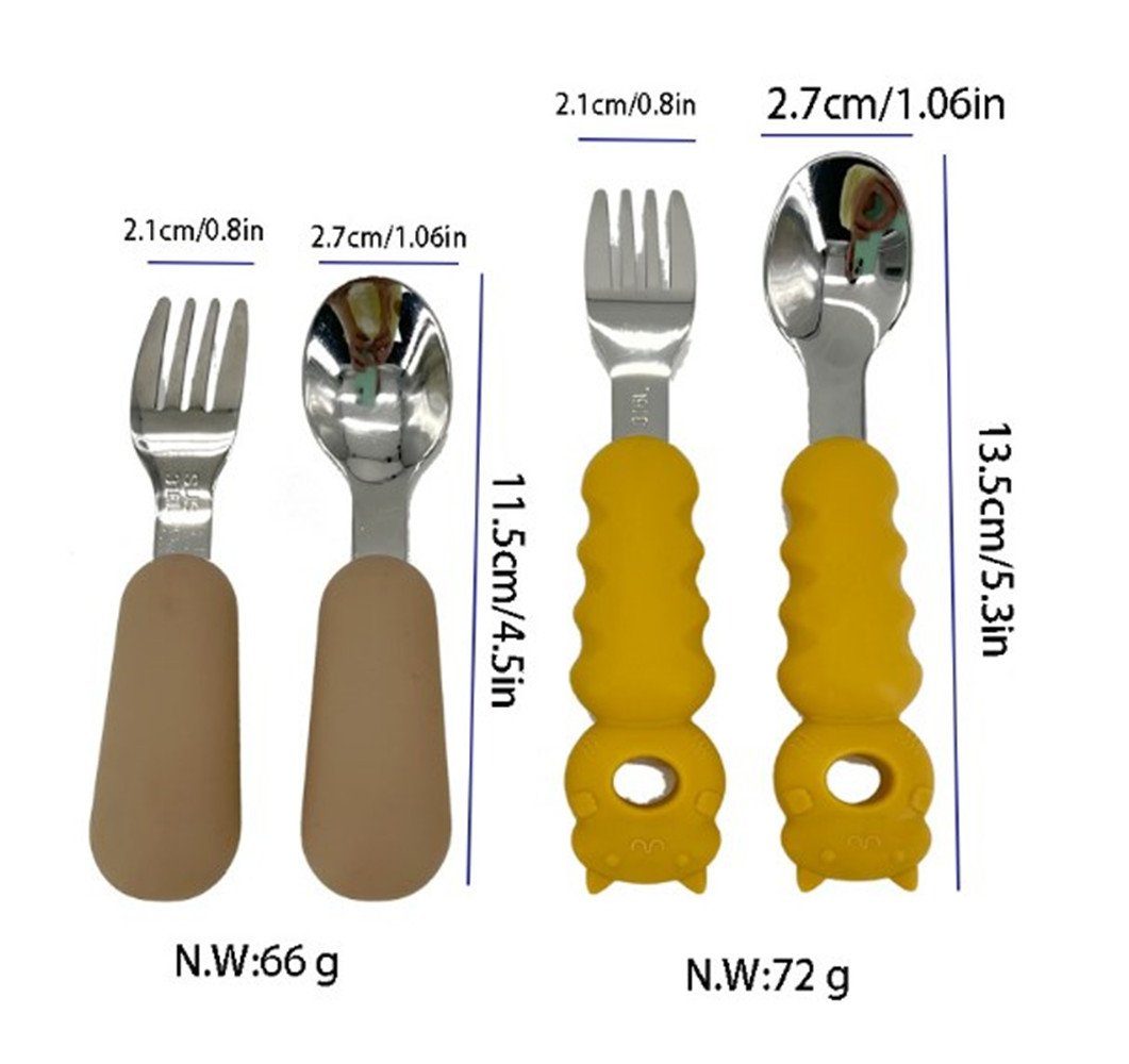 XDeer Kinderbesteck Baby Besteckset - mit Kindergabel & Babylöffel Edelstahl mit Silikon, 1 Personen