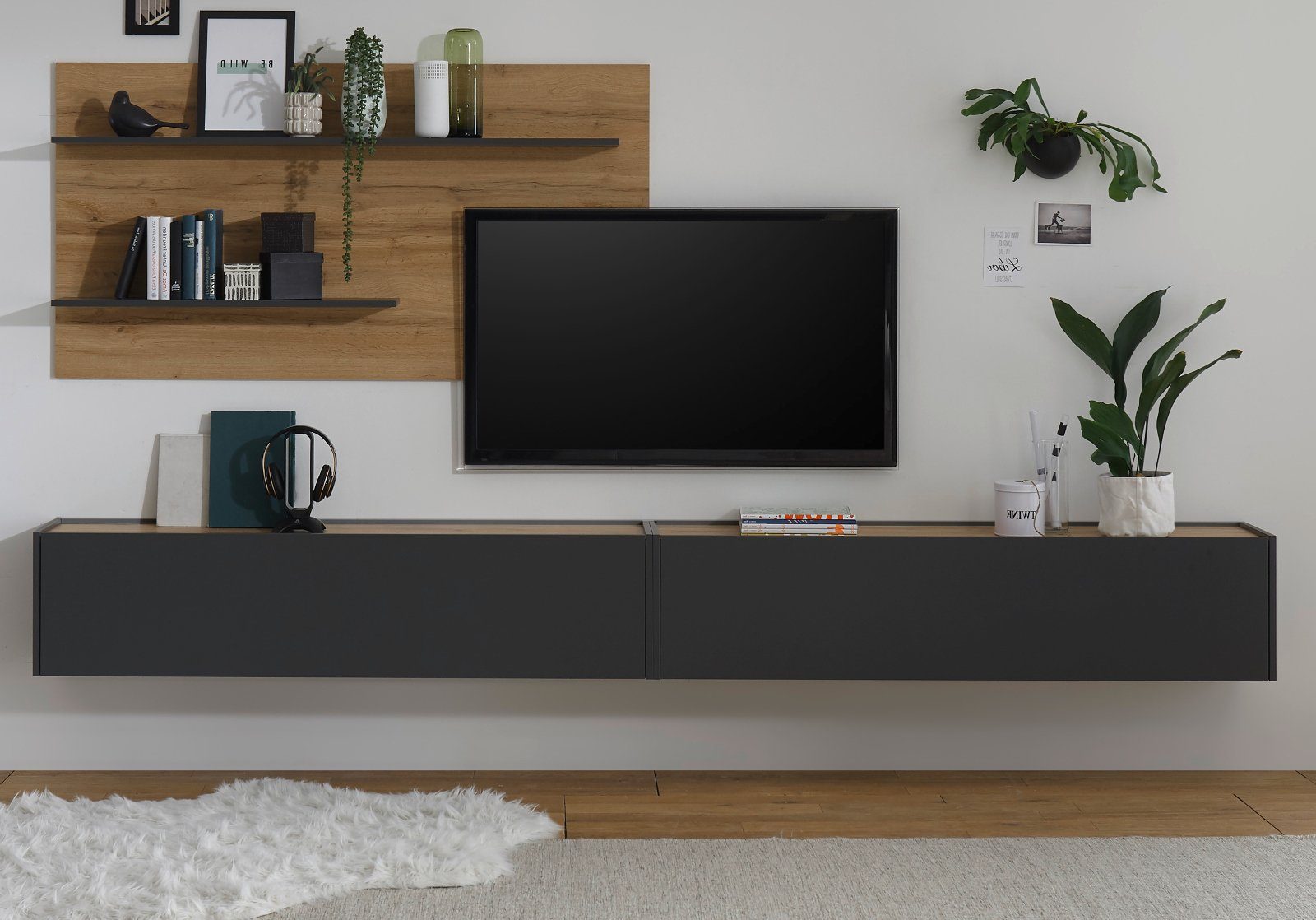 Furn.Design Wohnwand Center, (in grau mit Wotan Eiche, Breite 300 cm), mit günstig online kaufen