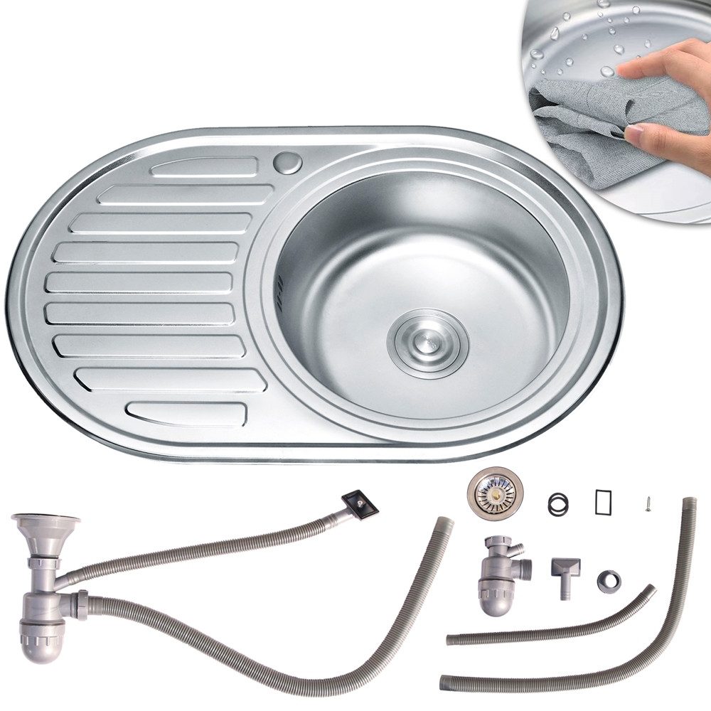 Feel2Home Edelstahlspüle 77cm Edelstahlspüle Rundbecken Einbauspüle Spüle + günstig online kaufen