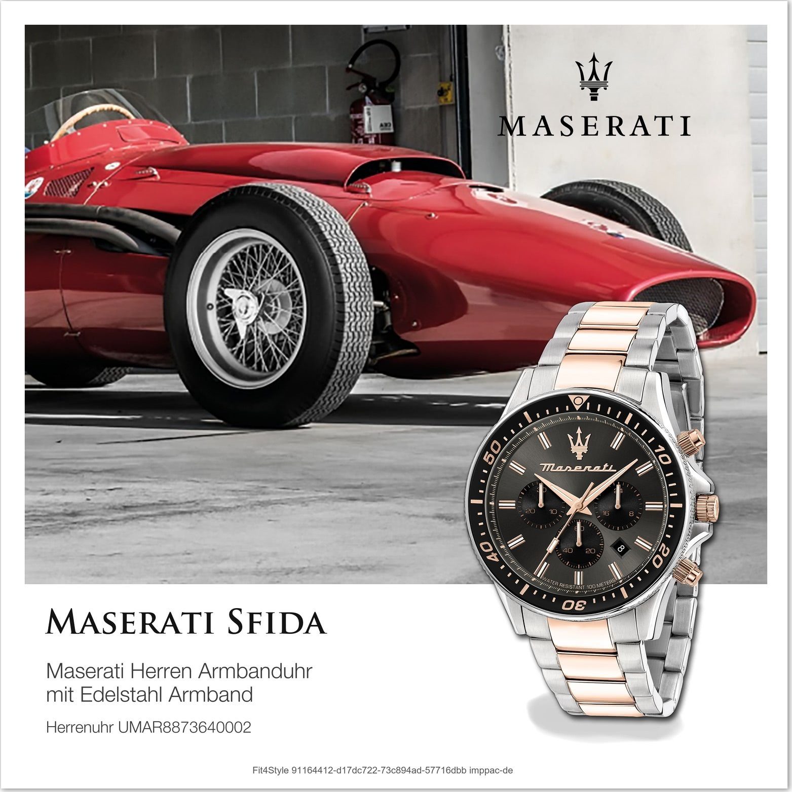 MASERATI Chronograph Maserati Edelstahluhr groß Chronograph, Gehäuse, (ca. Edelstahlarmband, schwarz 44mm) Herrenuhr rundes