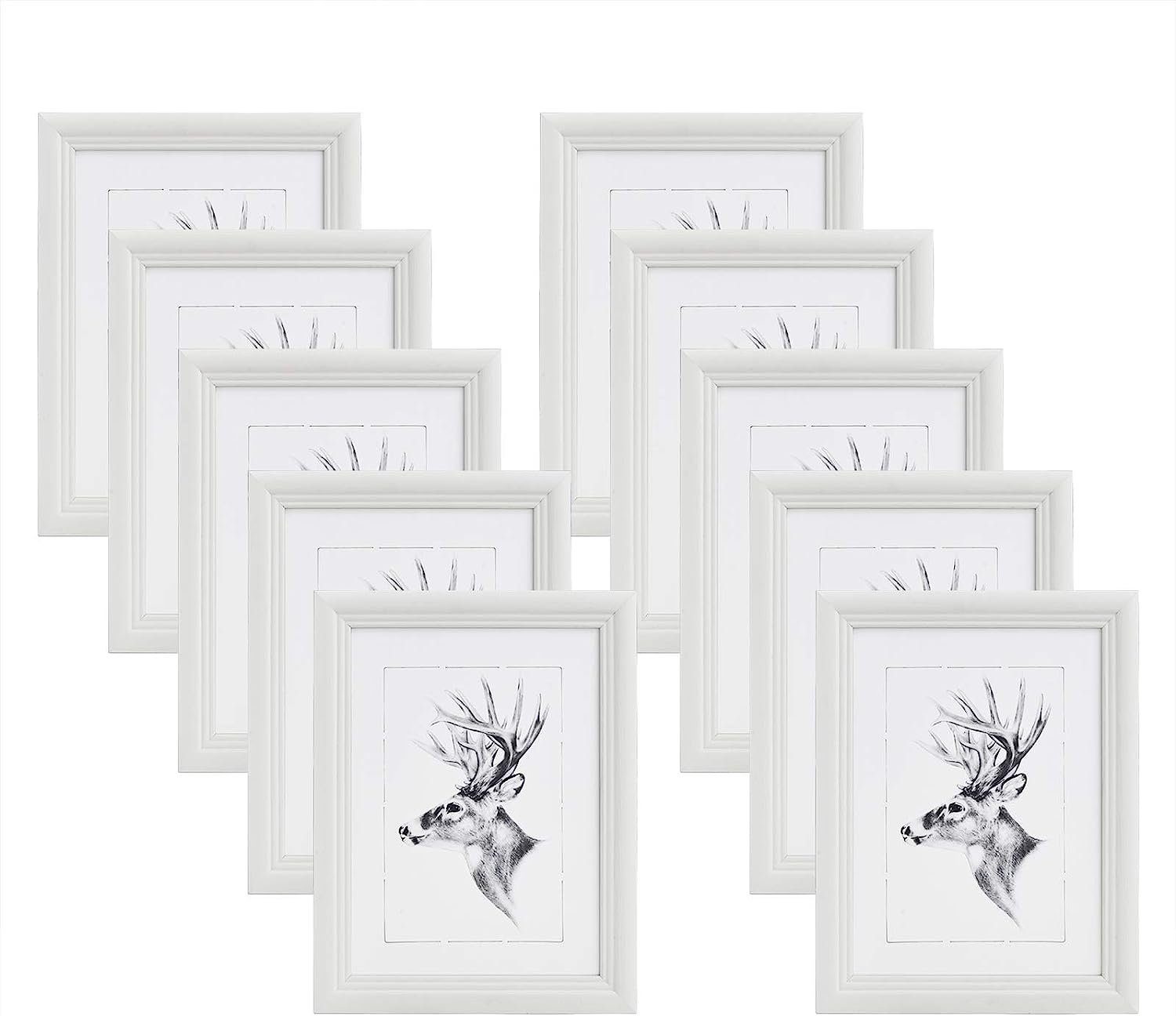Woltu Bilderrahmen, für 10 Bilder (10 St), Artos Stil Holzrahmen Fotogalerie Weiß