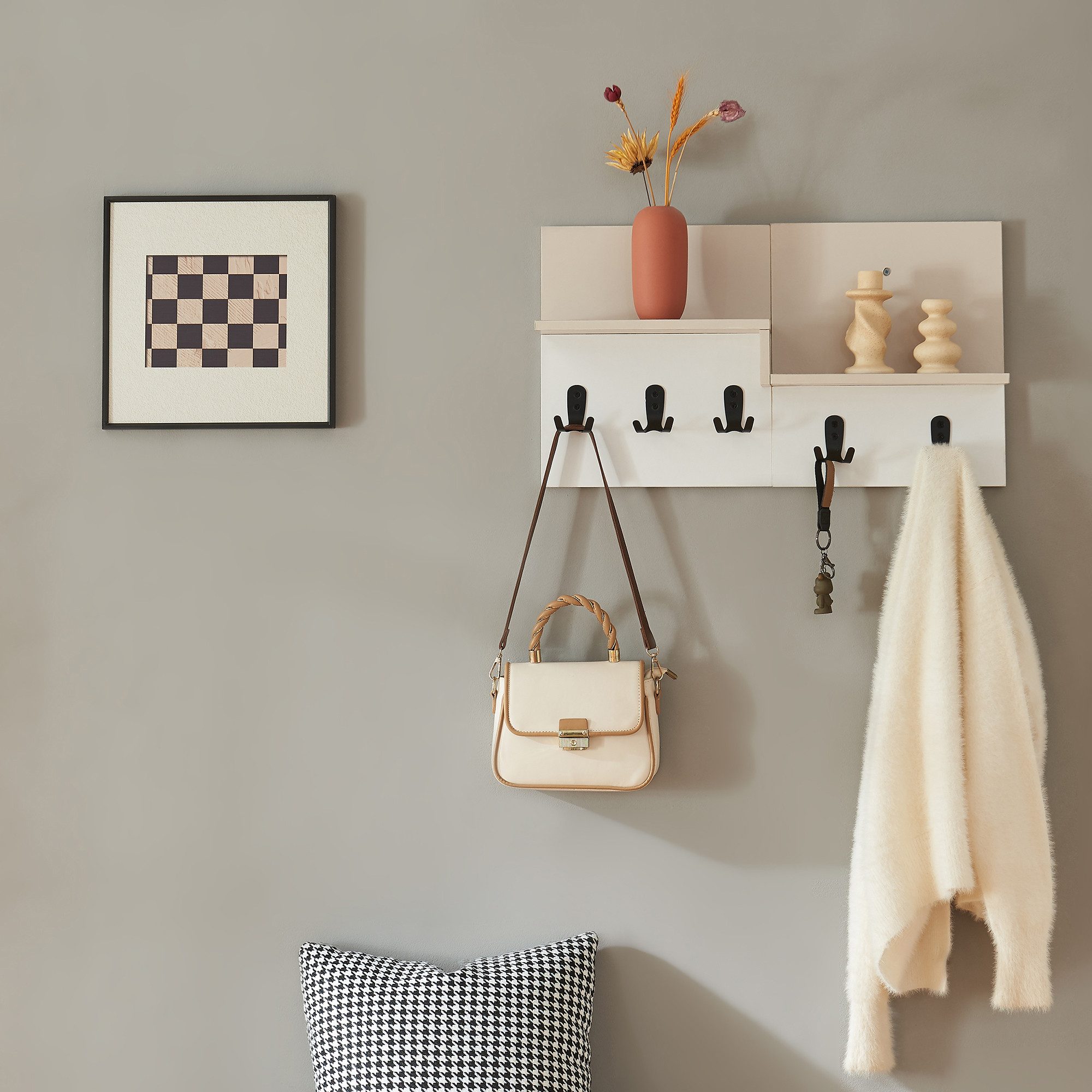 en.casa Wandgarderobe, »Botaruvn« mit 2 Ablagen 34 x 59 x 13 cm Beige / Wei günstig online kaufen